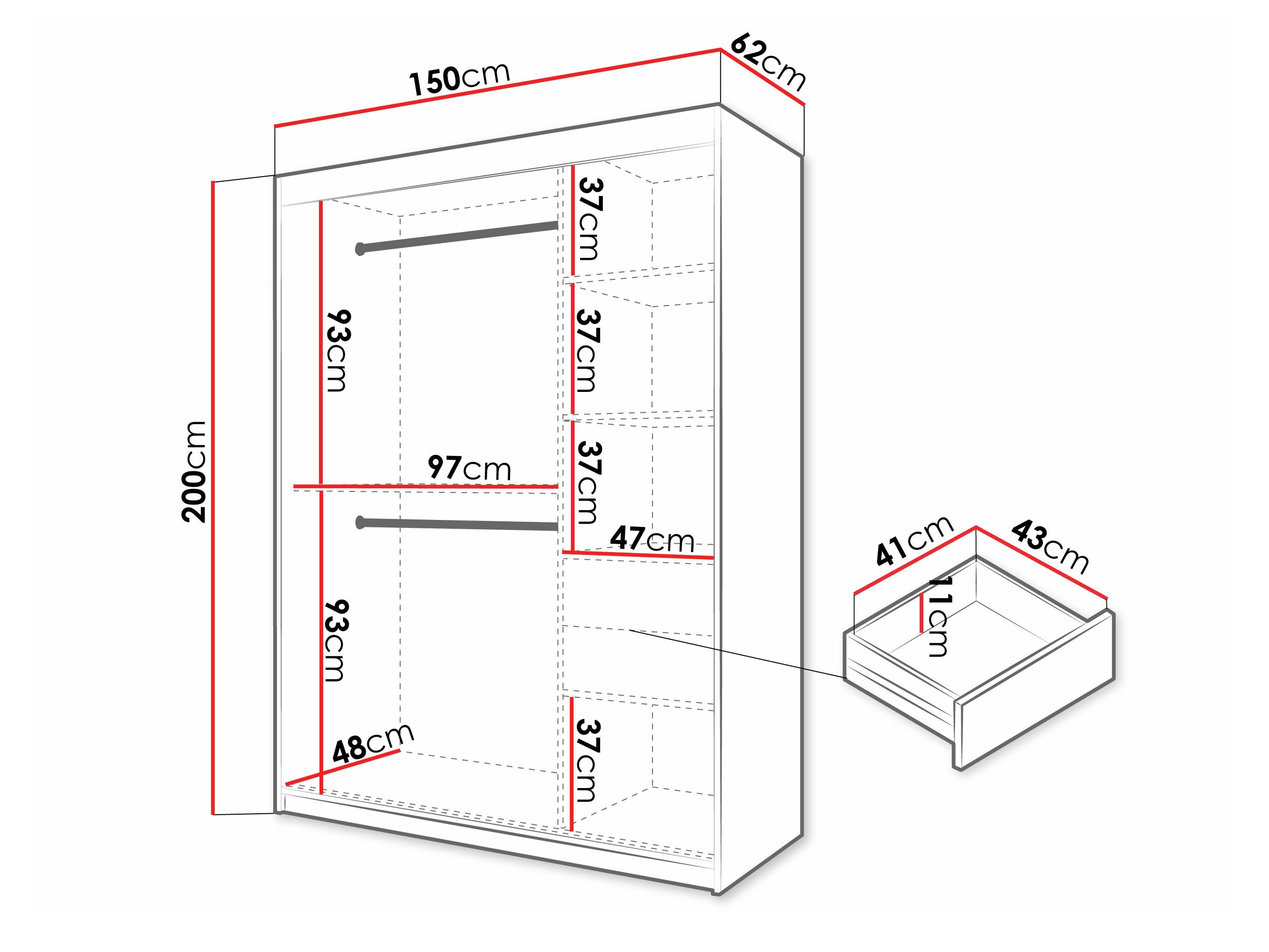 Vaatekaappi Hartford 577 (Musta)