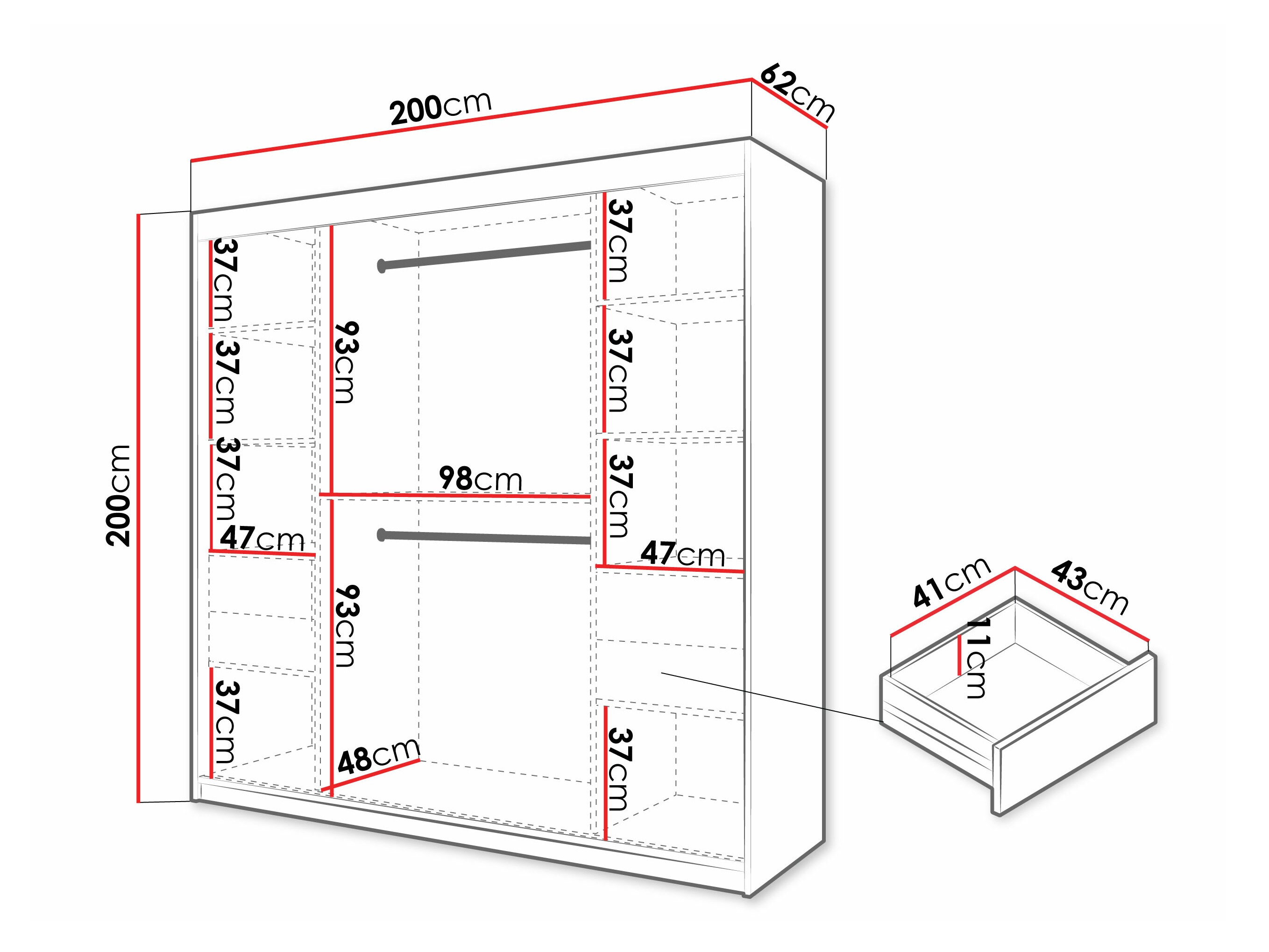Vaatekaappi Hartford 577 (Musta)