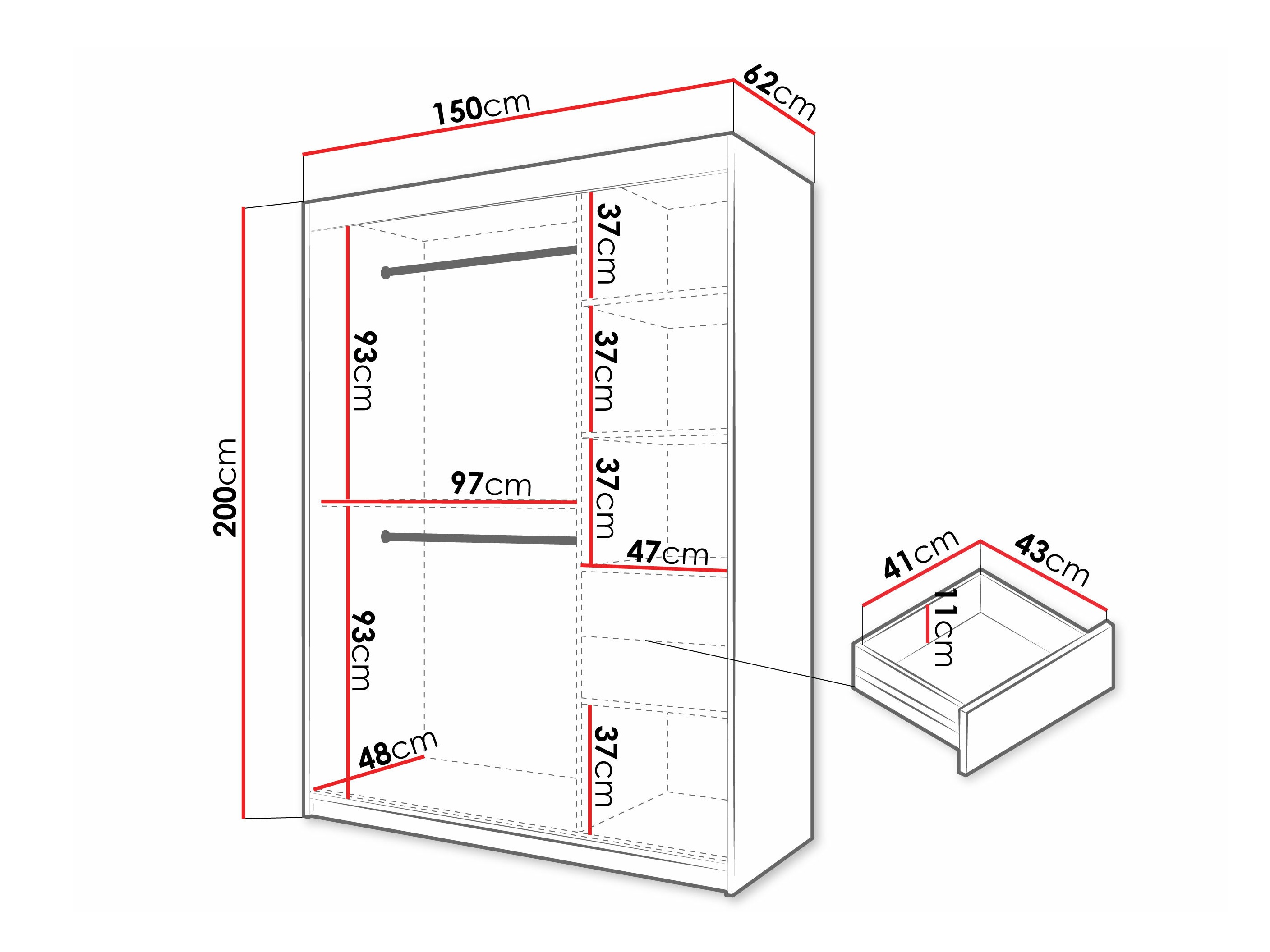 Vaatekaappi Hartford 577 (Valkoinen)