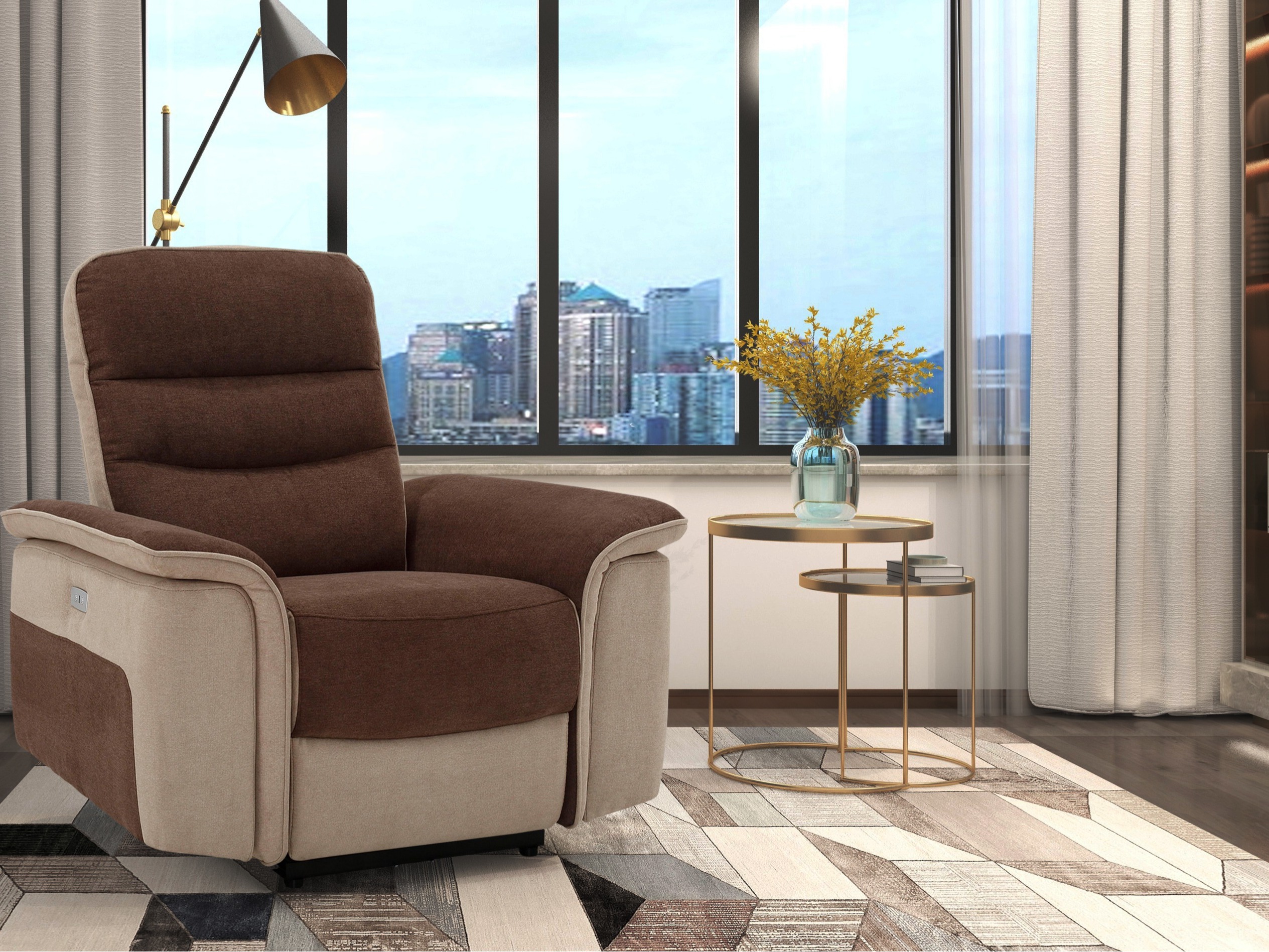 Kallistuva nojatuoli Denton 680 (Ruskea + Beige)