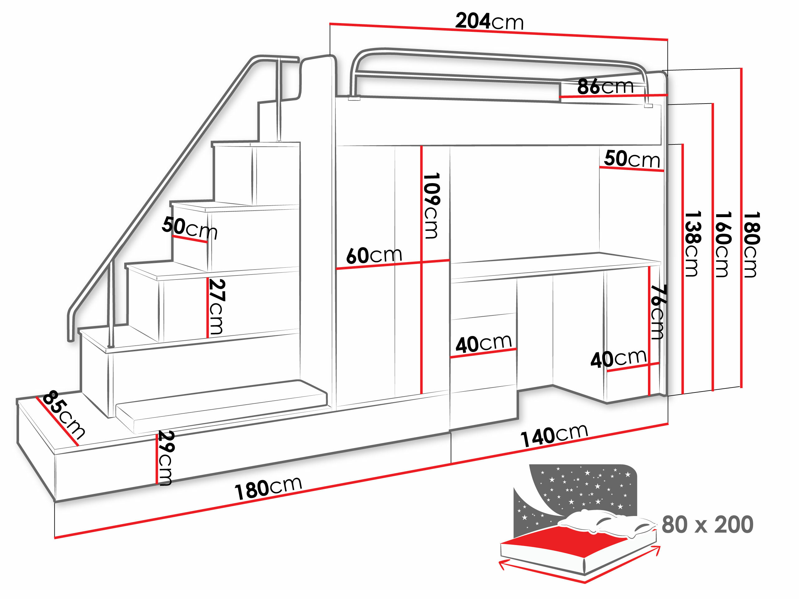 Lastenhuonesetti Campus I (Valkoinen + Kiiltävä valkoinen + Kiiltävä harmaa)