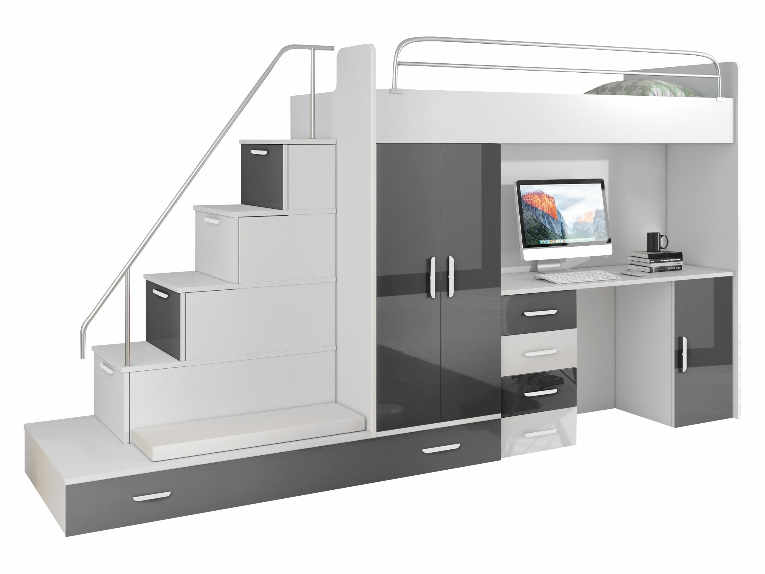 Lastenhuonesetti Salmere 100 (Valkoinen + Kiiltävä valkoinen + Kiiltävä harmaa)