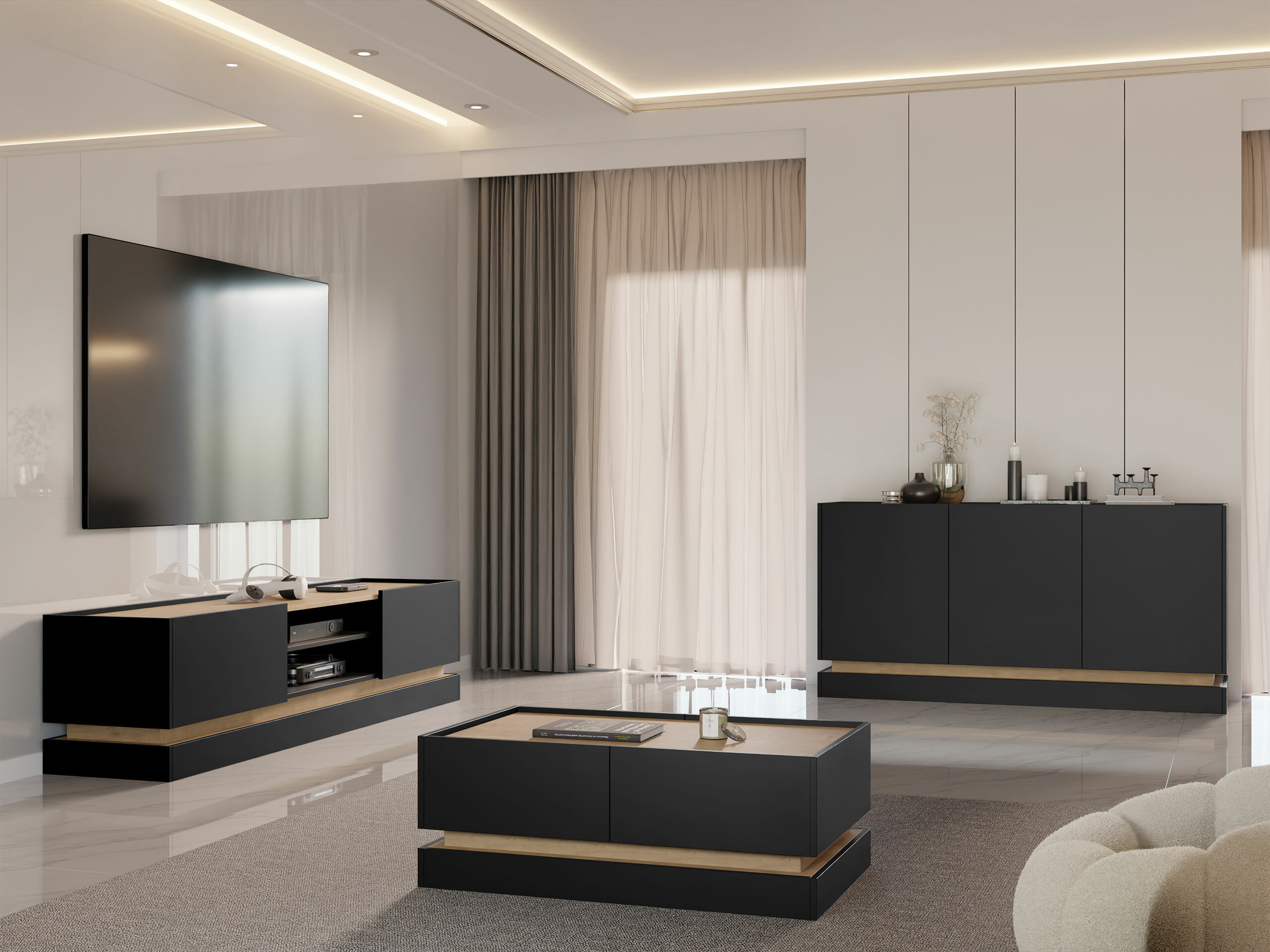 Sohvapöytä Comfivo Dalvenu 103 (Musta + Tammi)