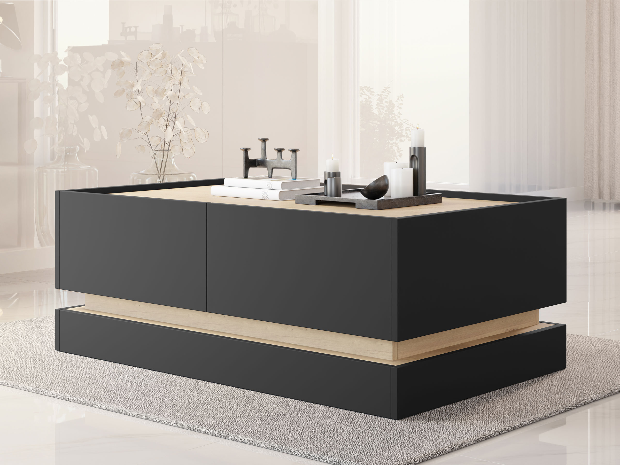 Sohvapöytä Comfivo Tilia (Musta + Tammi)