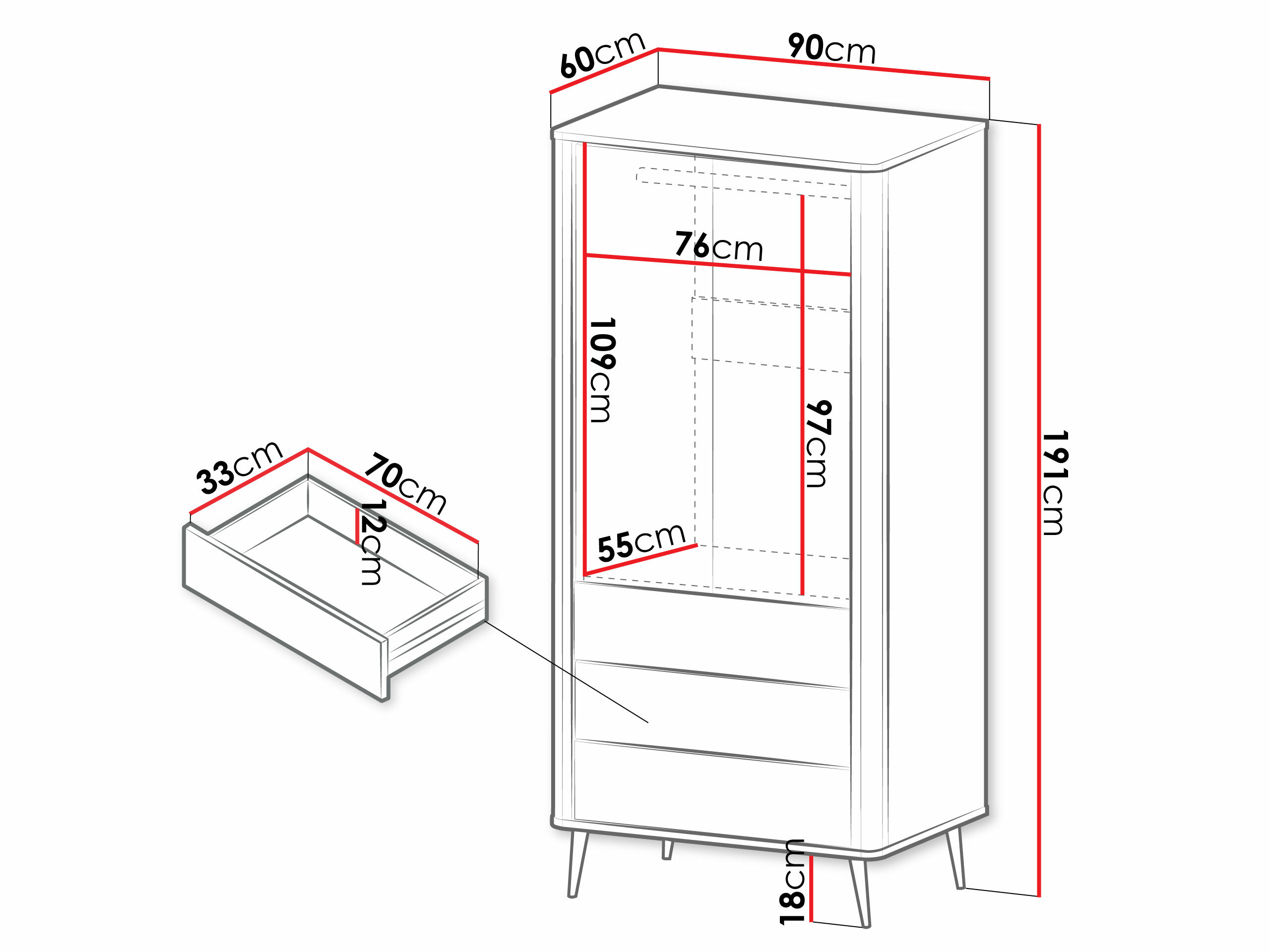 Vaatekaappi Lufela 100 (Kashmir + Harmaa marmori)