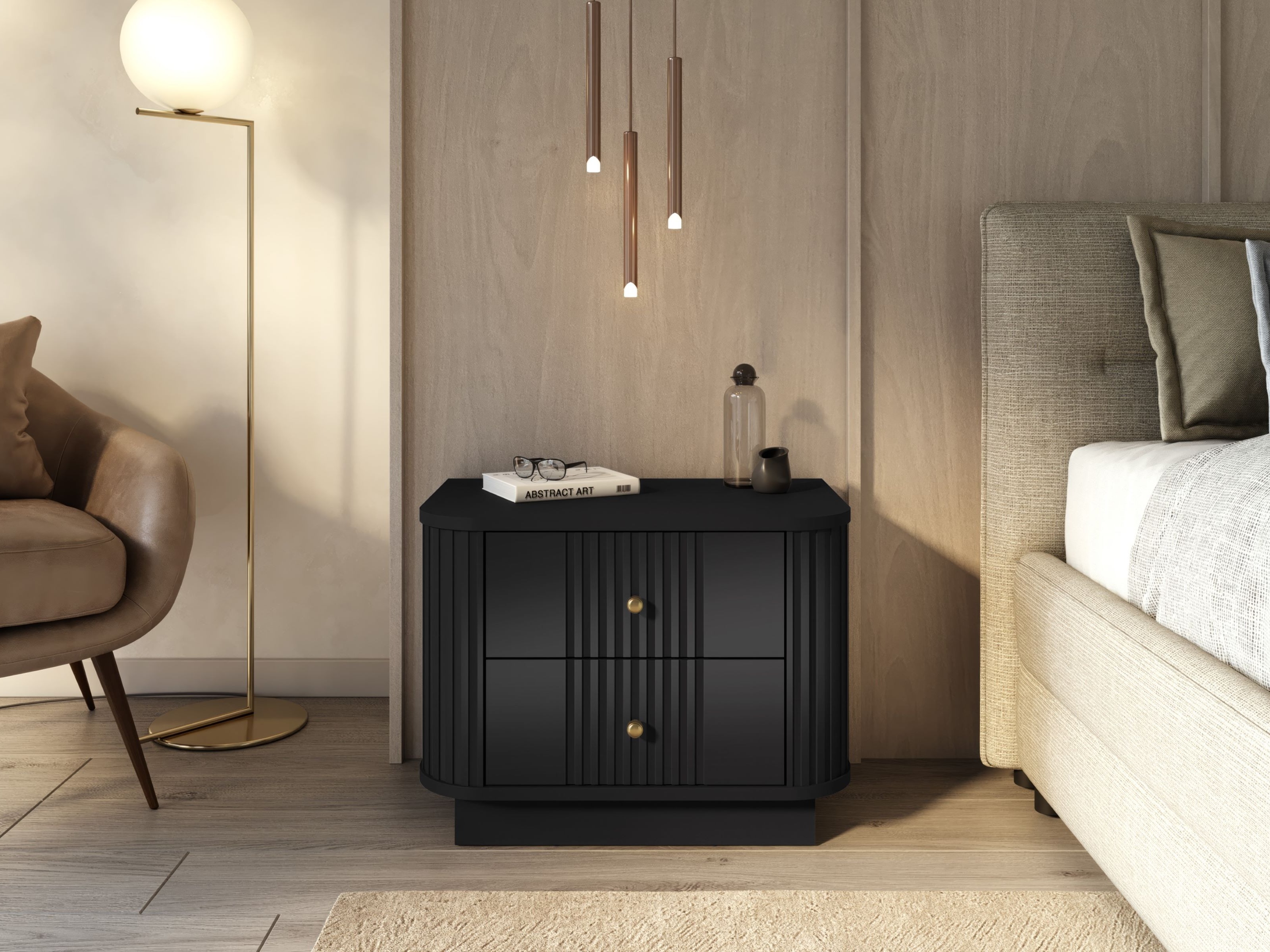 Yöpöytäsetti Levfene 105 (Musta)