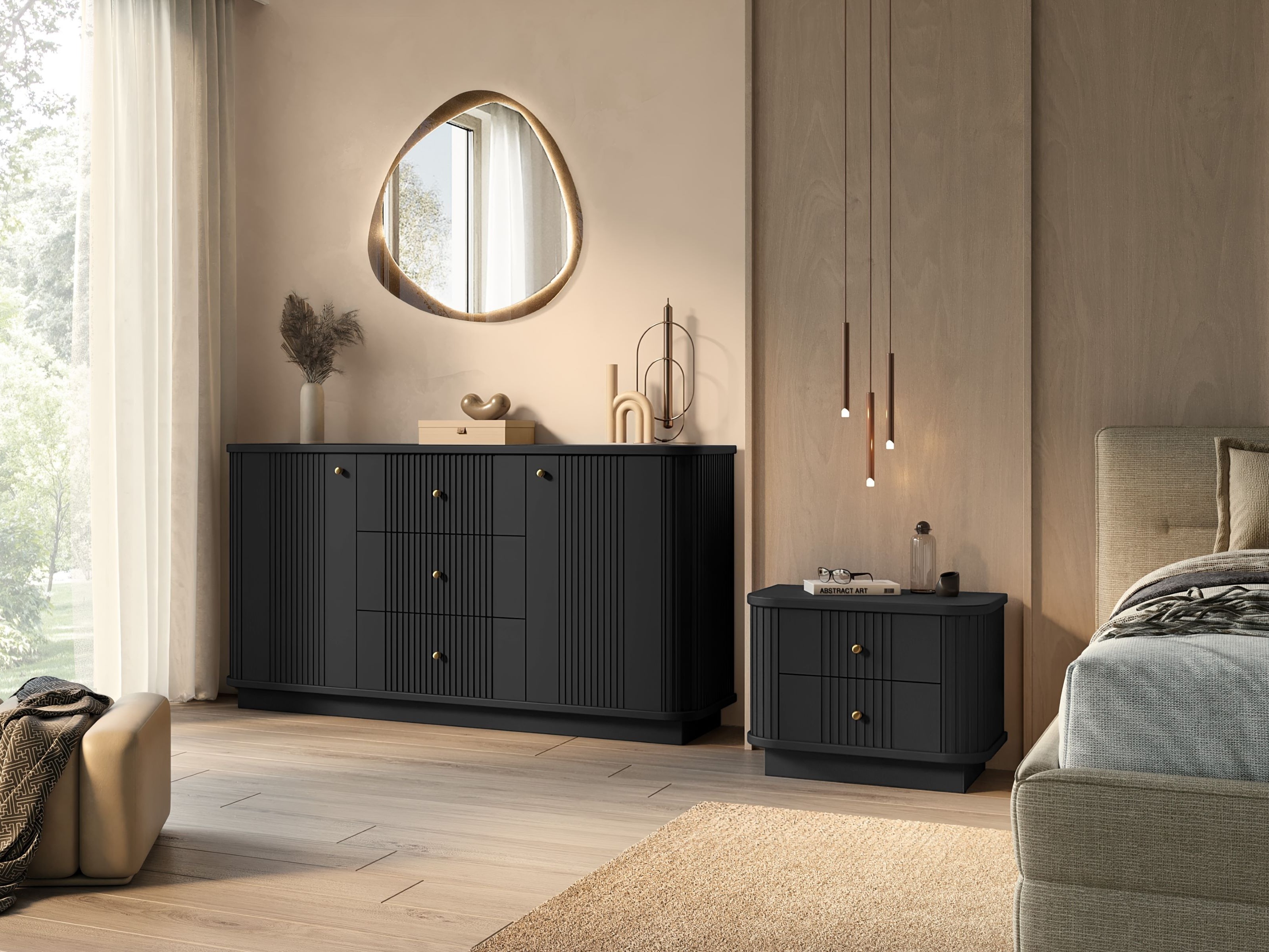 Yöpöytäsetti Levfene 105 (Musta)