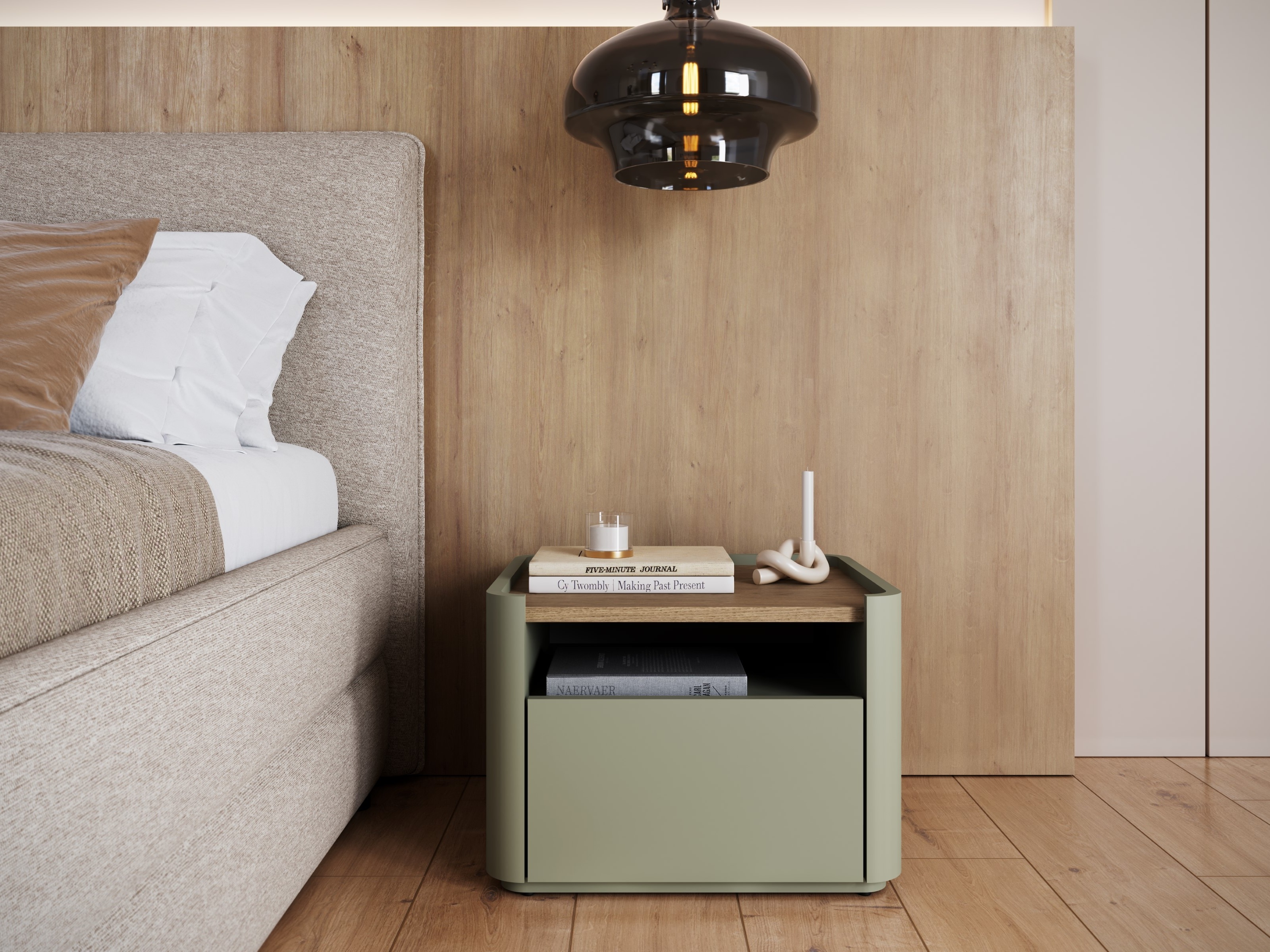 Yöpöytä Elbmira 100 (Pölyinen vihreä + Tammi)