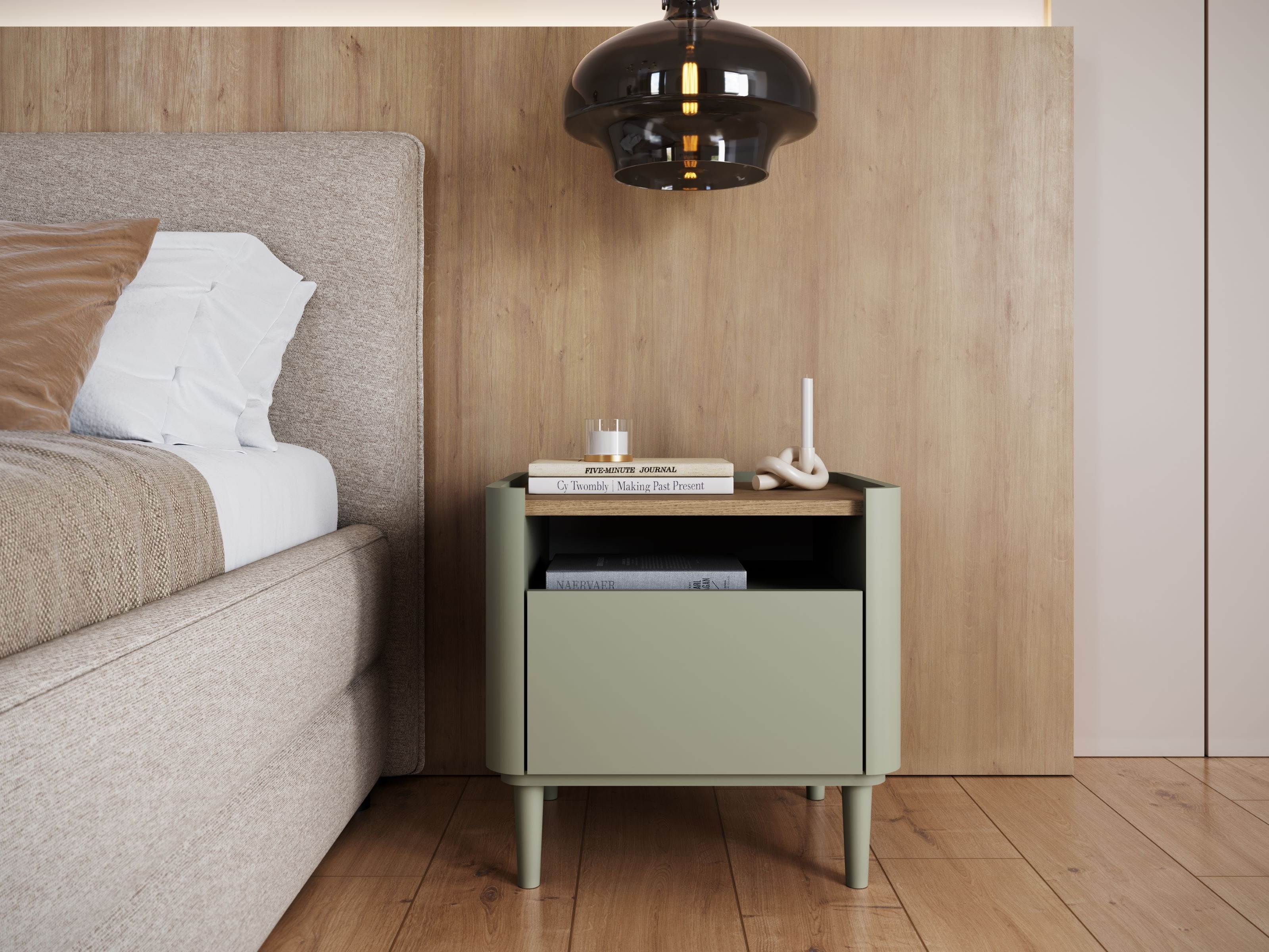 Yöpöytä Elbmira 100 (Pölyinen vihreä + Tammi)