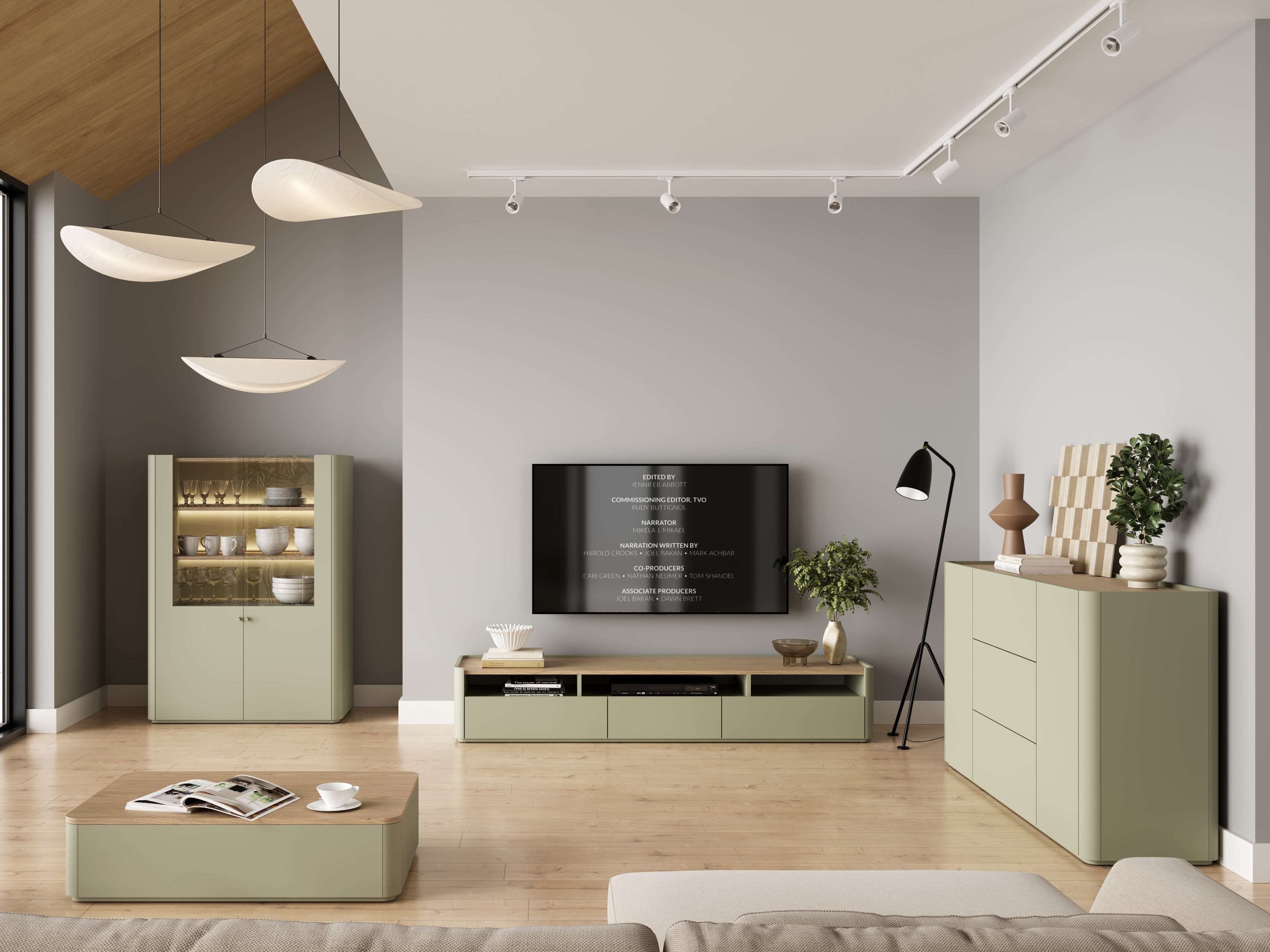 Olohuonesetti Elbmira 109 (Pölyinen vihreä + Tammi)