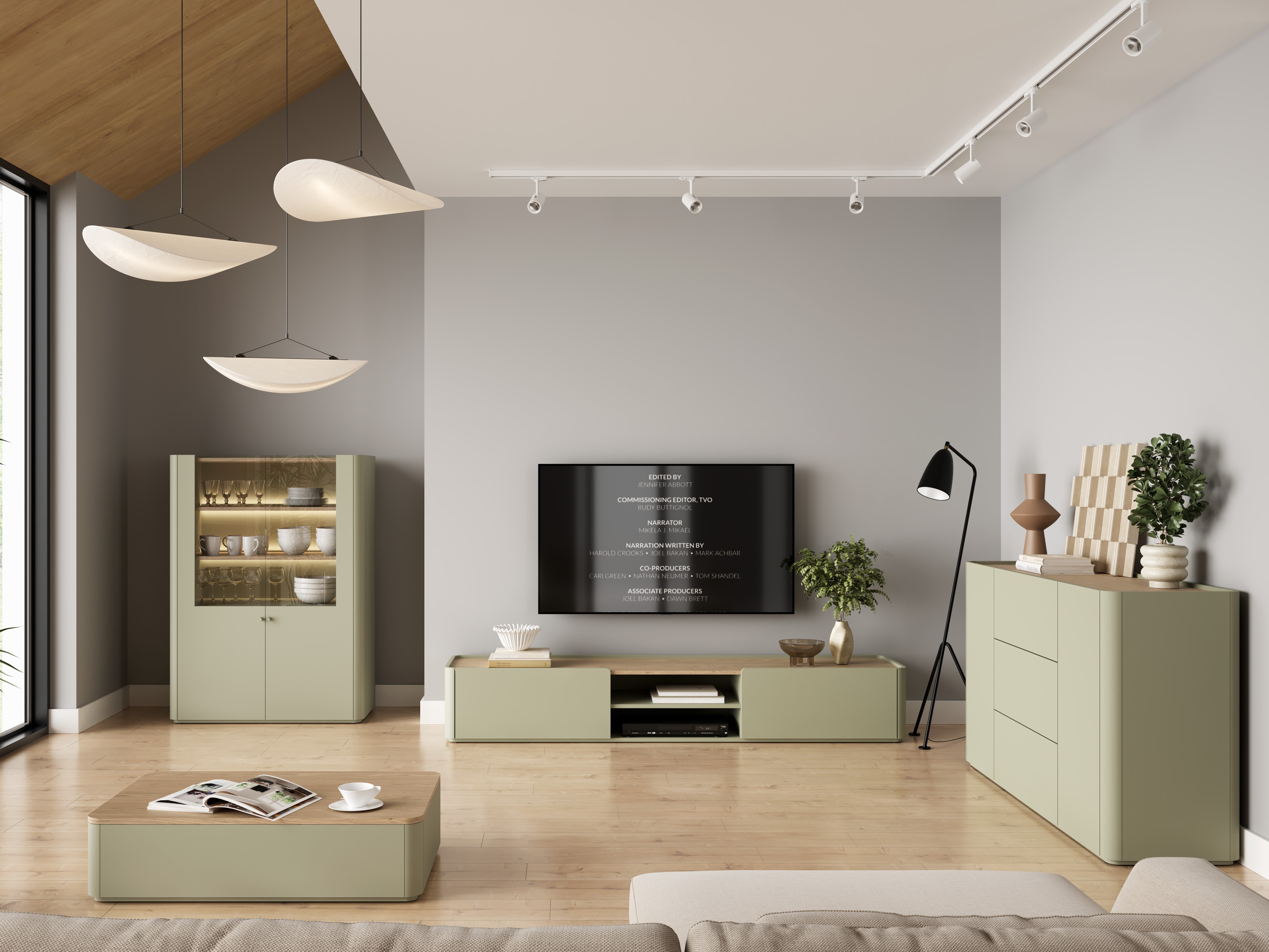 Olohuonesetti Elbmira 110 (Pölyinen vihreä + Tammi)