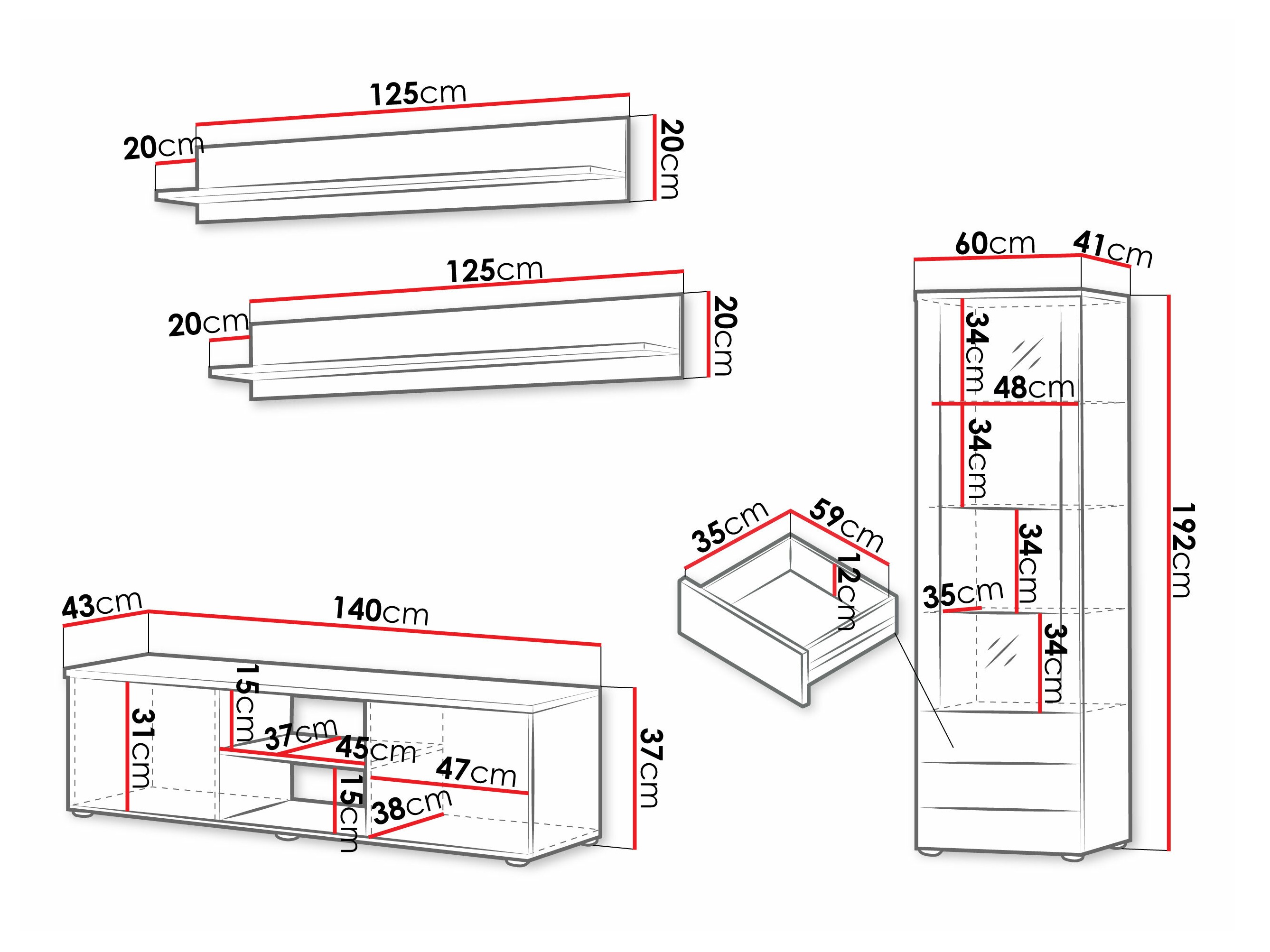 Olohuonesetti Tornola 110 (Musta + Kiiltävä musta)