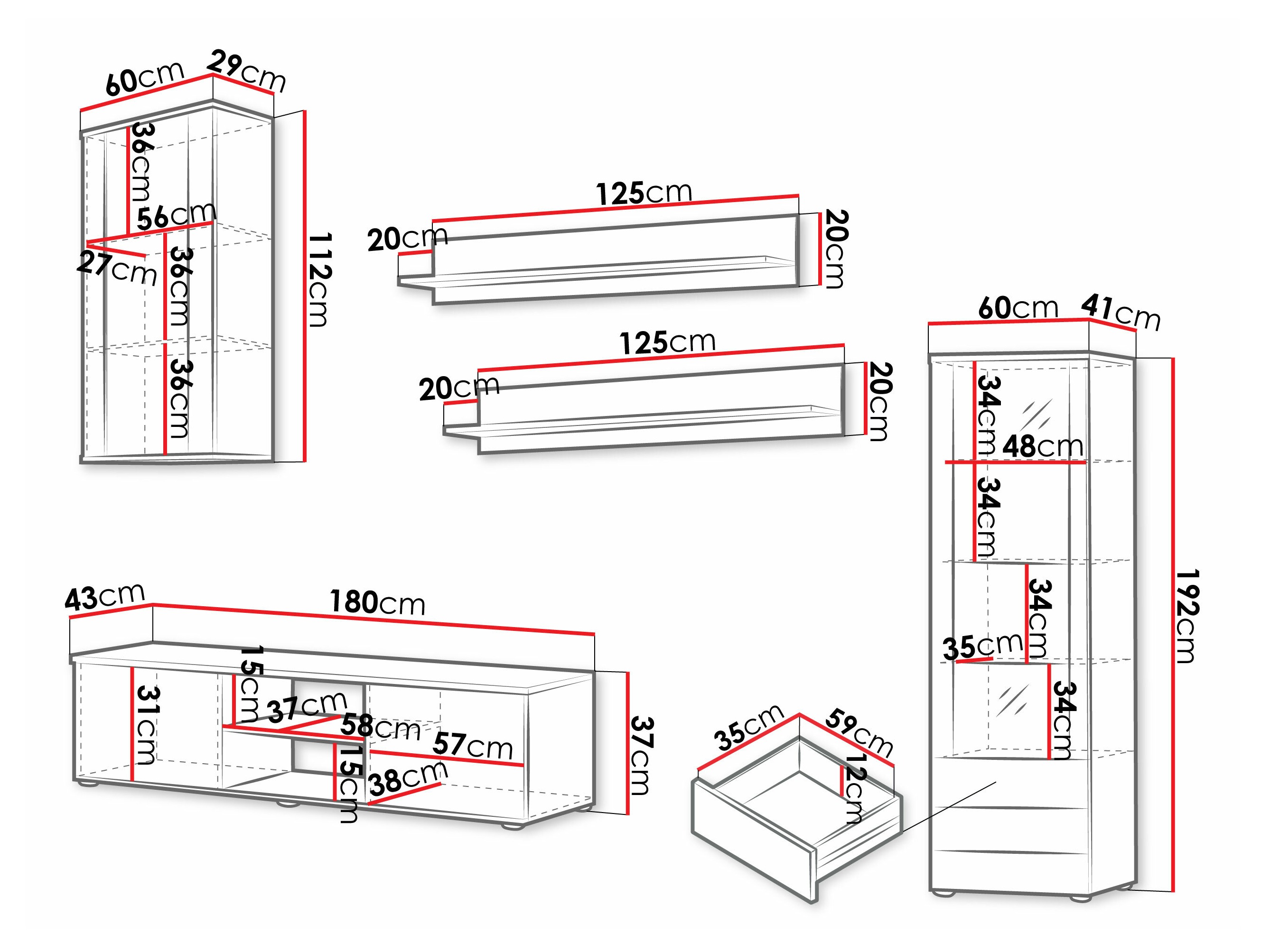 Olohuonesetti Tornola 114 (Musta + Kiiltävä musta)