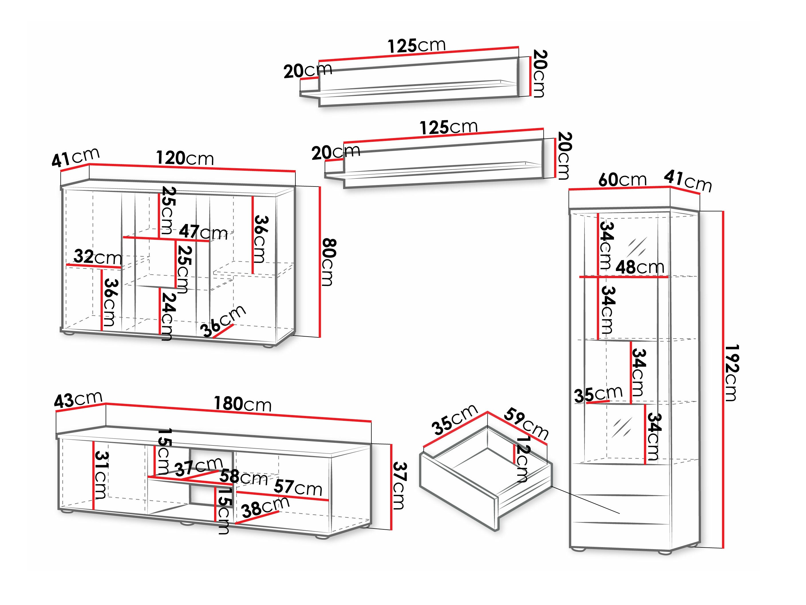 Olohuonesetti Tornola 116 (Musta + Kiiltävä musta)