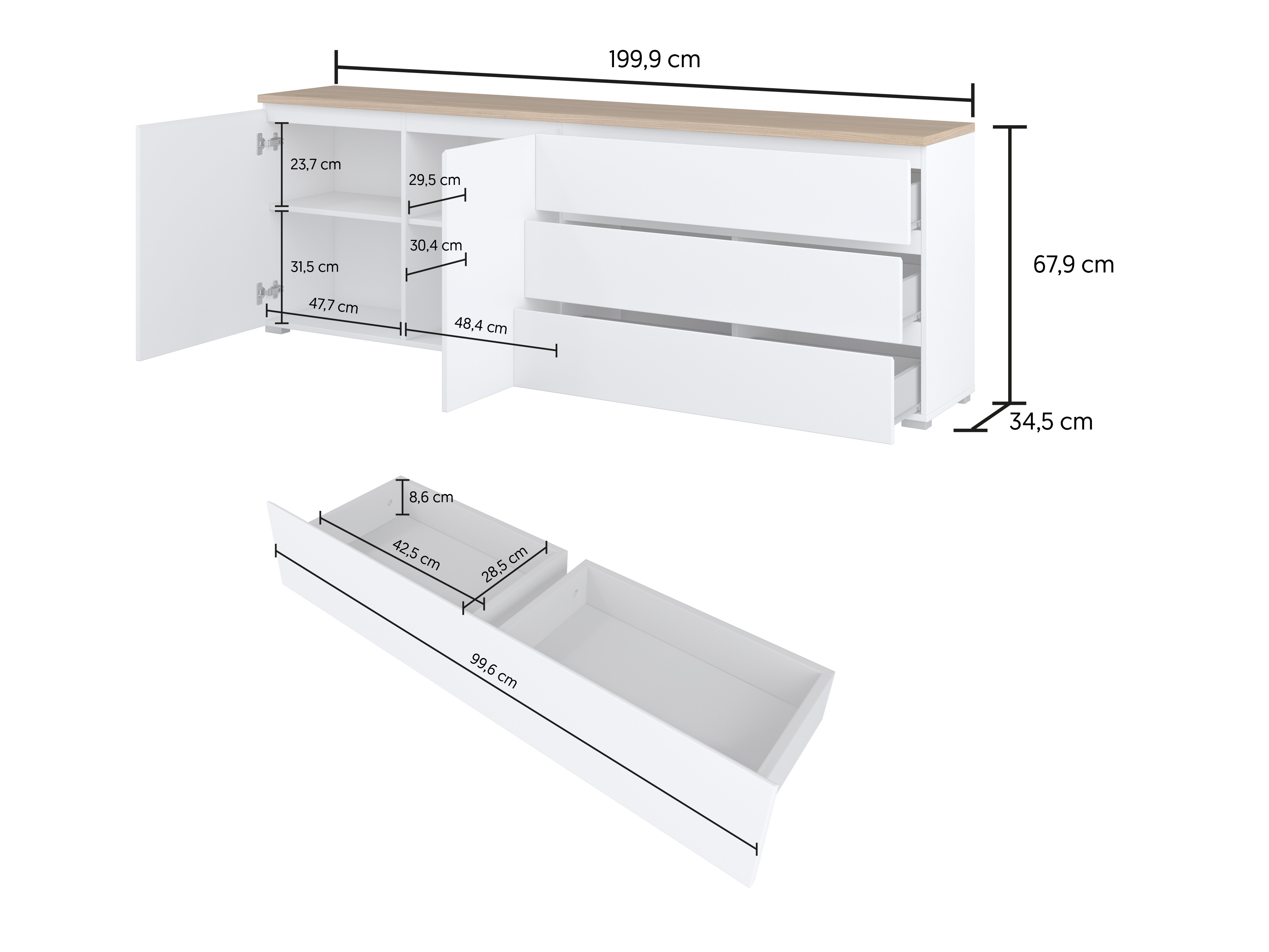Lipasto Baletu 107 (Valkoinen + Tammi)