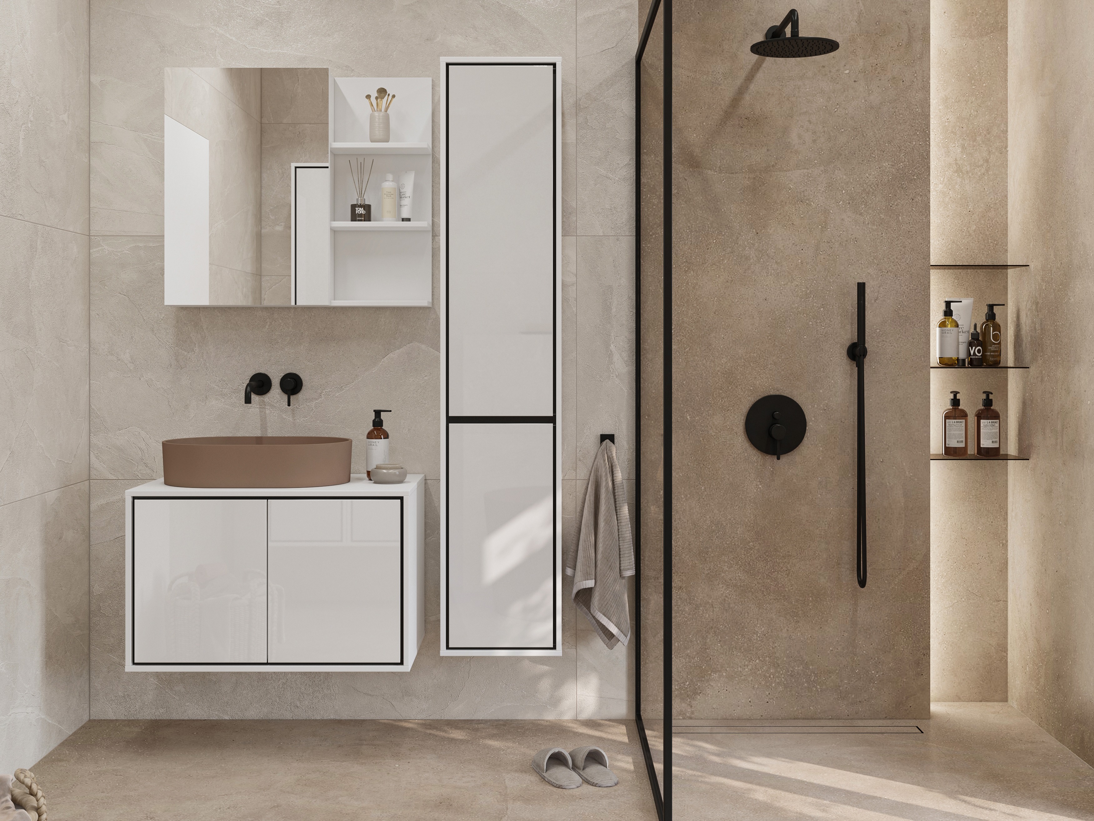 Kylpyhuonesetti Tecavu 105 (Kiiltävä valkoinen + Valkoinen)