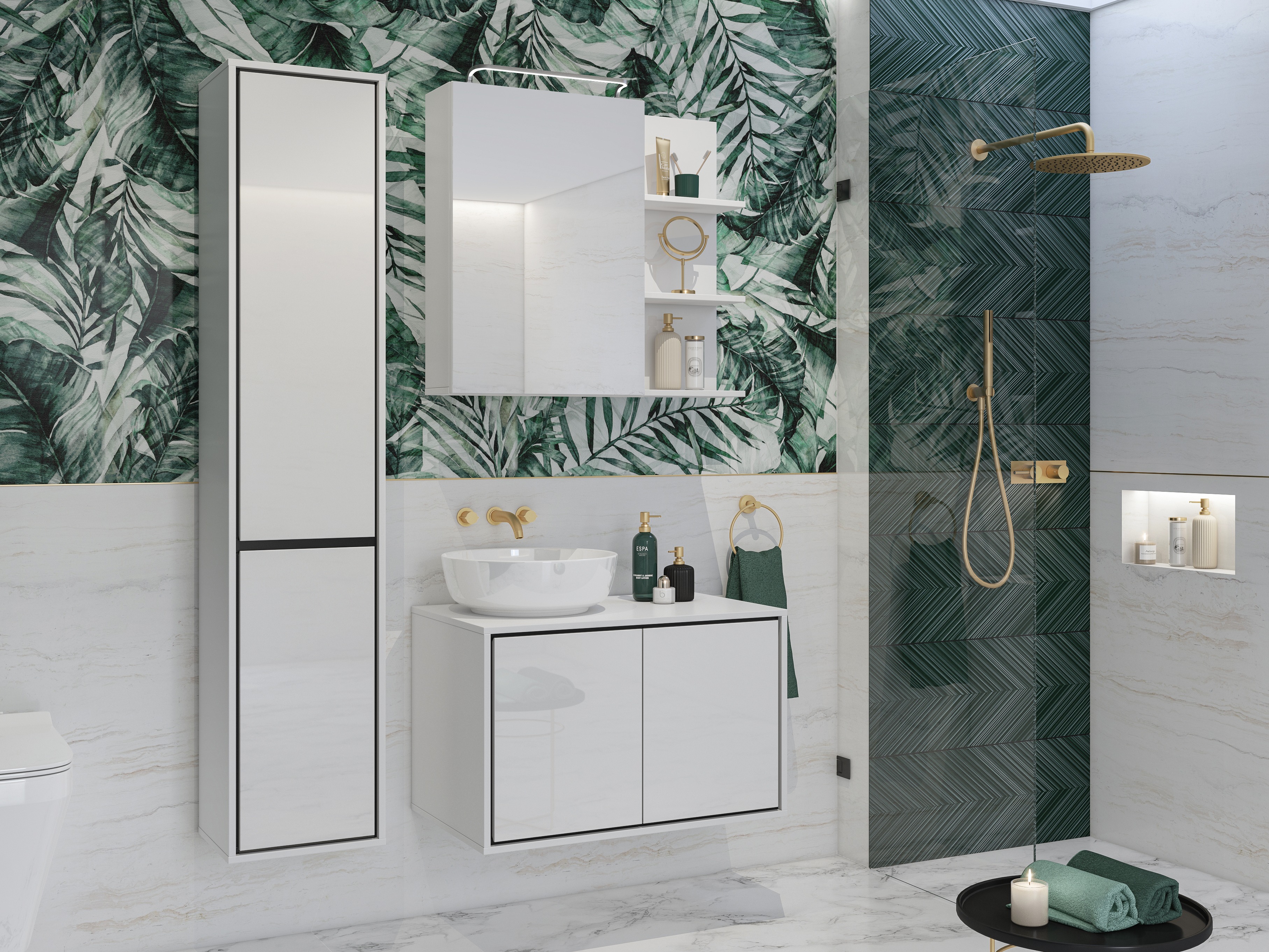 Kylpyhuonesetti Tecavu 105 (Kiiltävä valkoinen + Valkoinen)