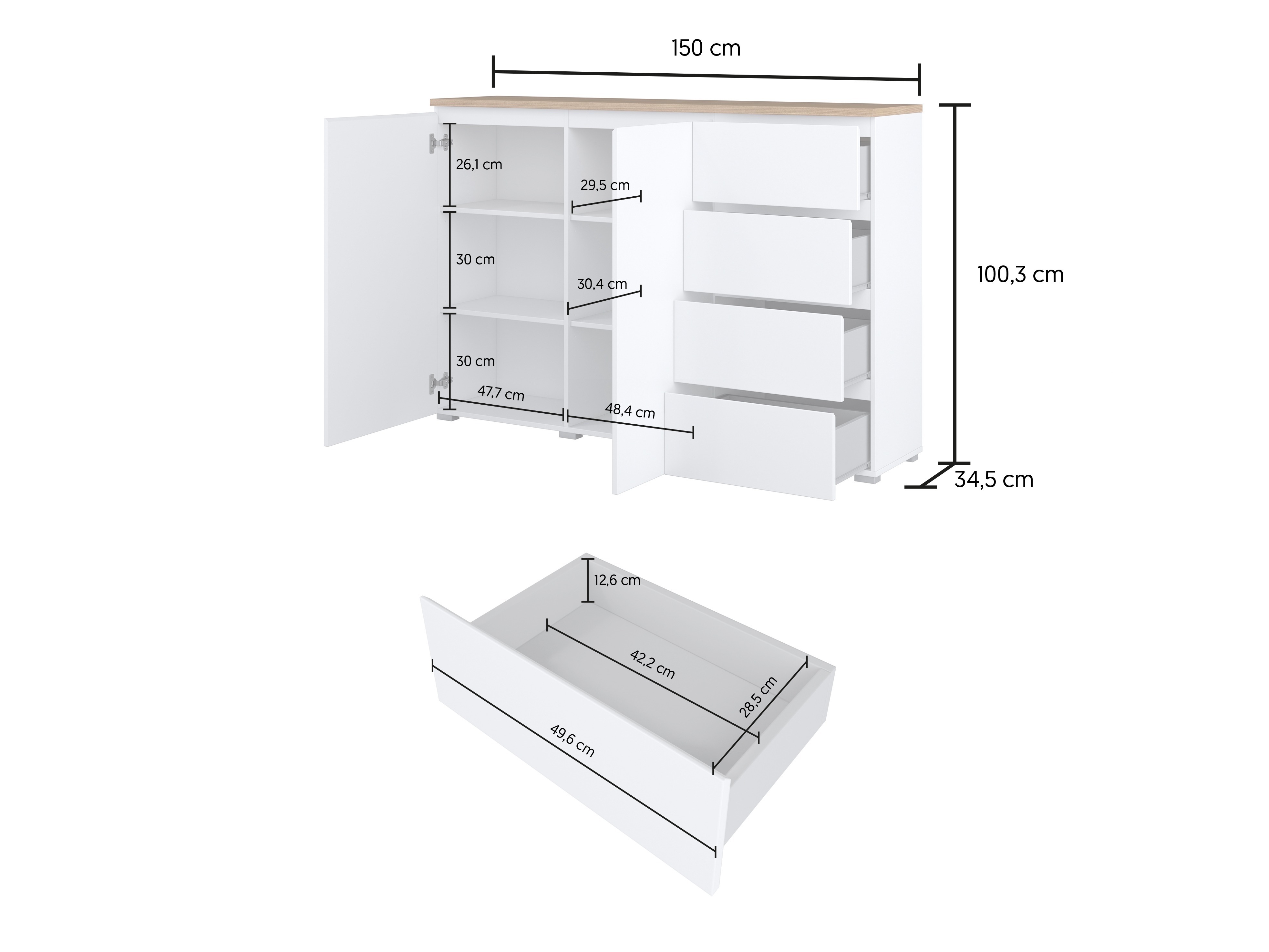 Lipasto Baletu 109 (Valkoinen + Tammi)