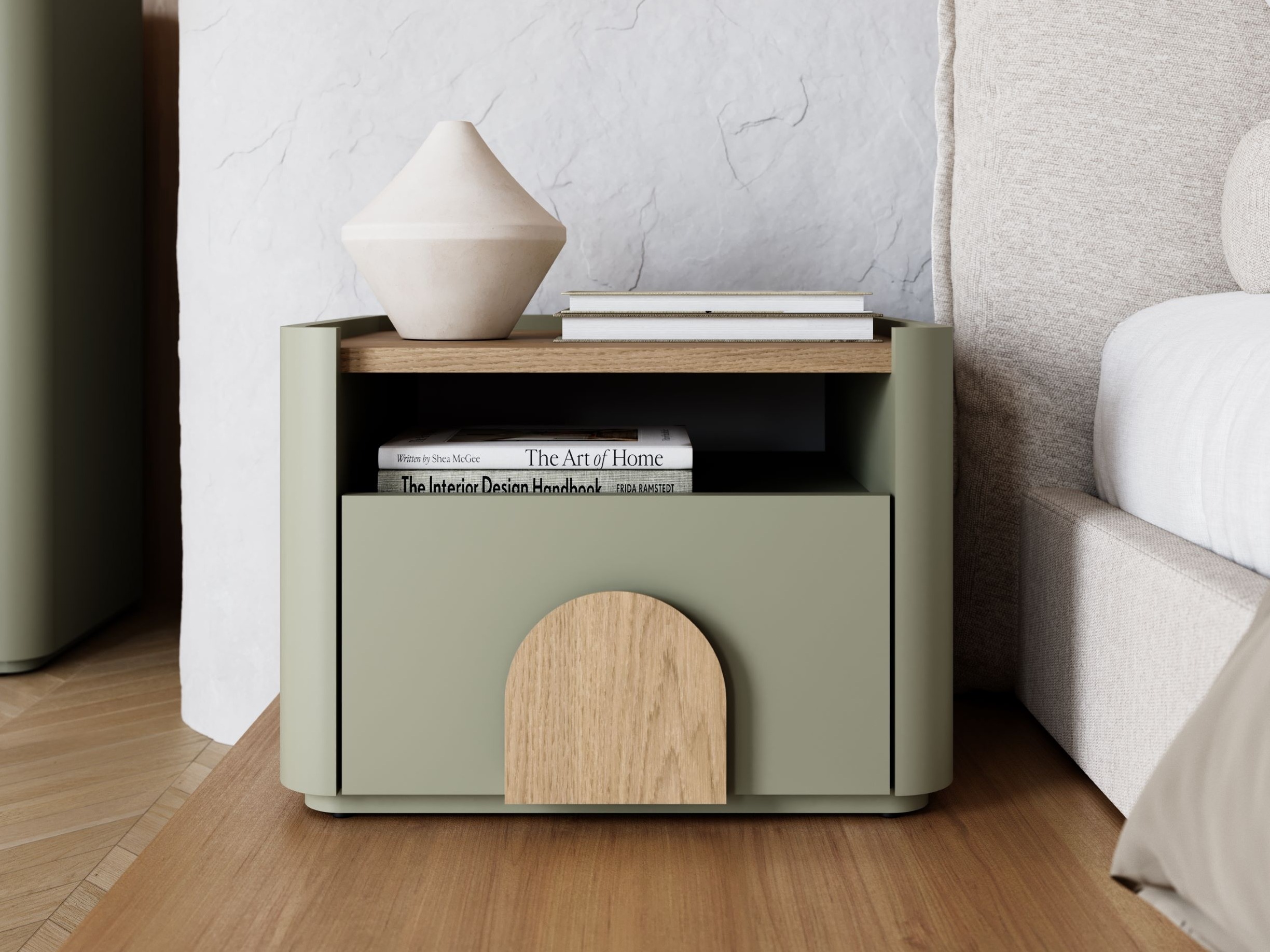 Yöpöytä Camavio 100 (Pölyinen vihreä + Tammi)