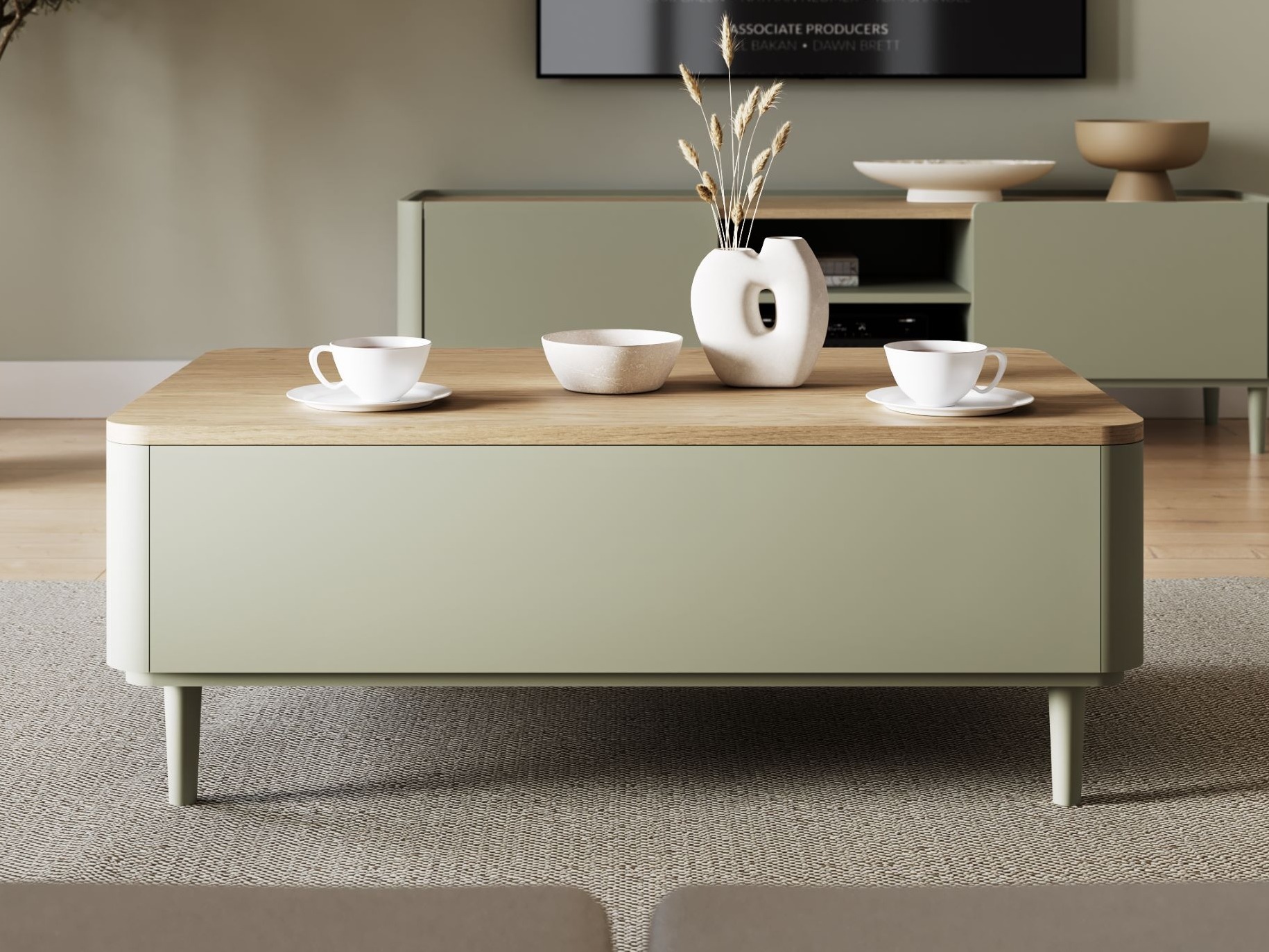 Sohvapöytä Camavio 105 (Pölyinen vihreä + Tammi)