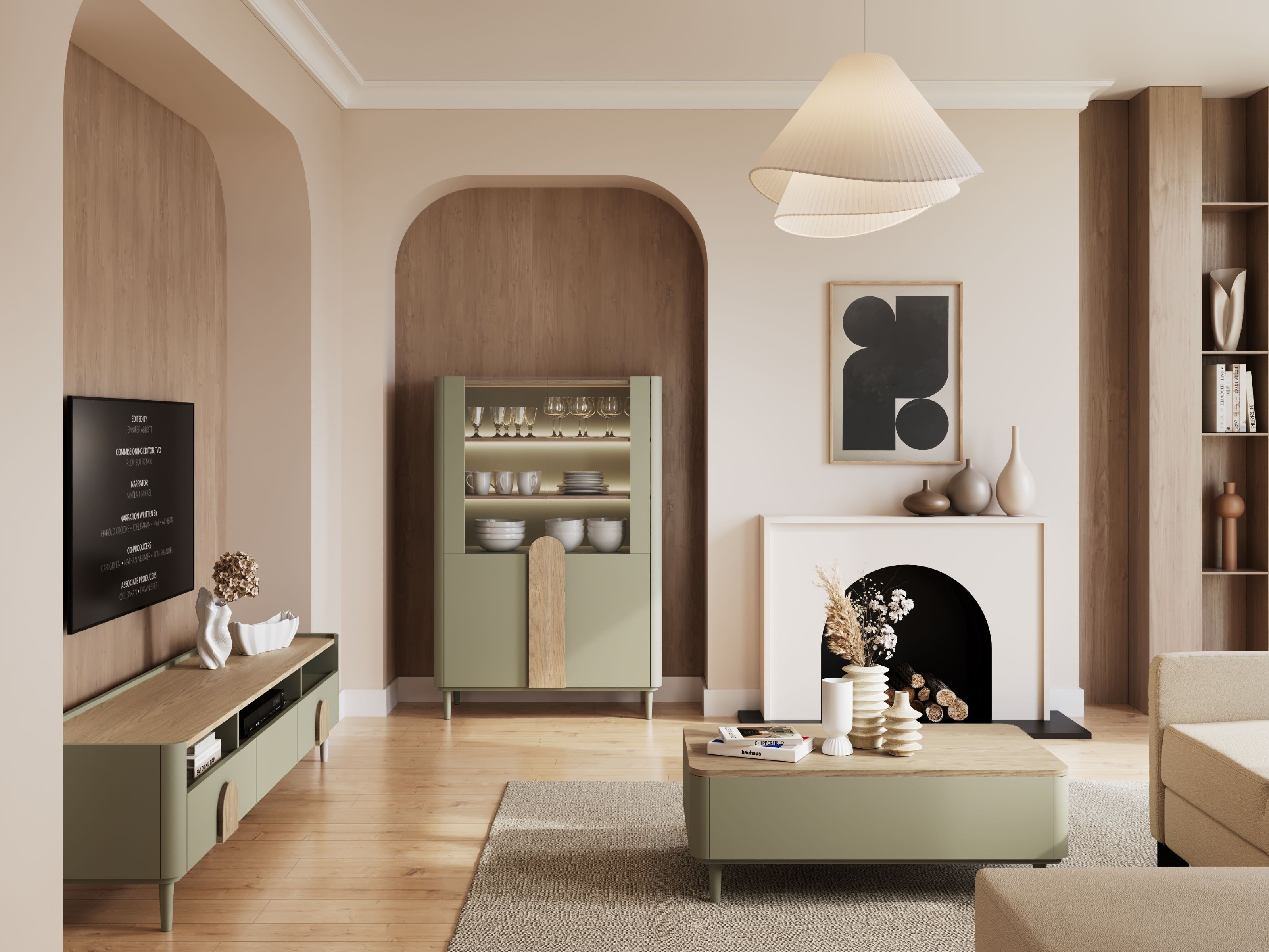 Sohvapöytä Camavio 105 (Pölyinen vihreä + Tammi)