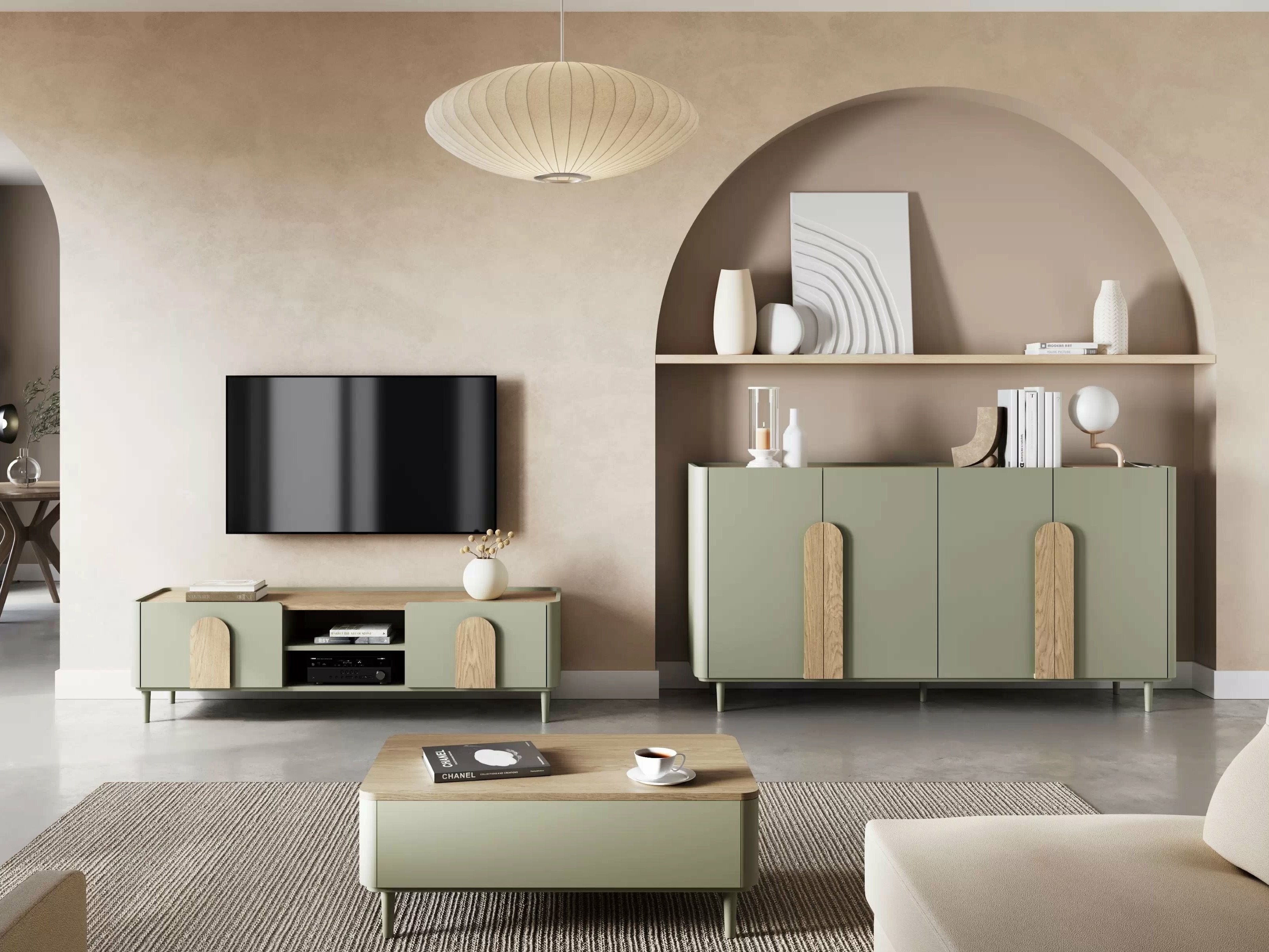 Sohvapöytä Camavio 105 (Pölyinen vihreä + Tammi)