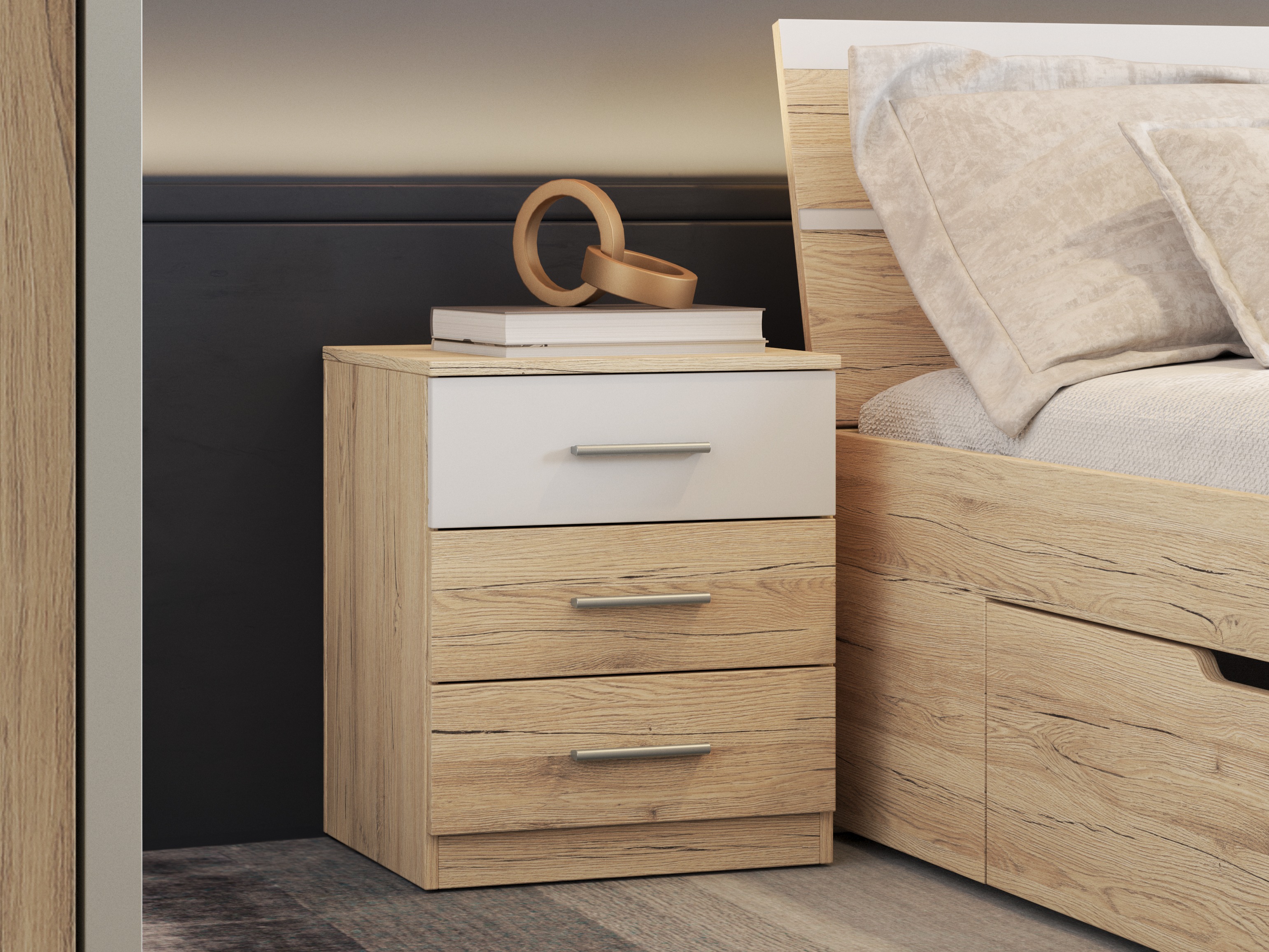 Yöpöytä Melvele 100 (San Remon -tammi + Valkoinen)