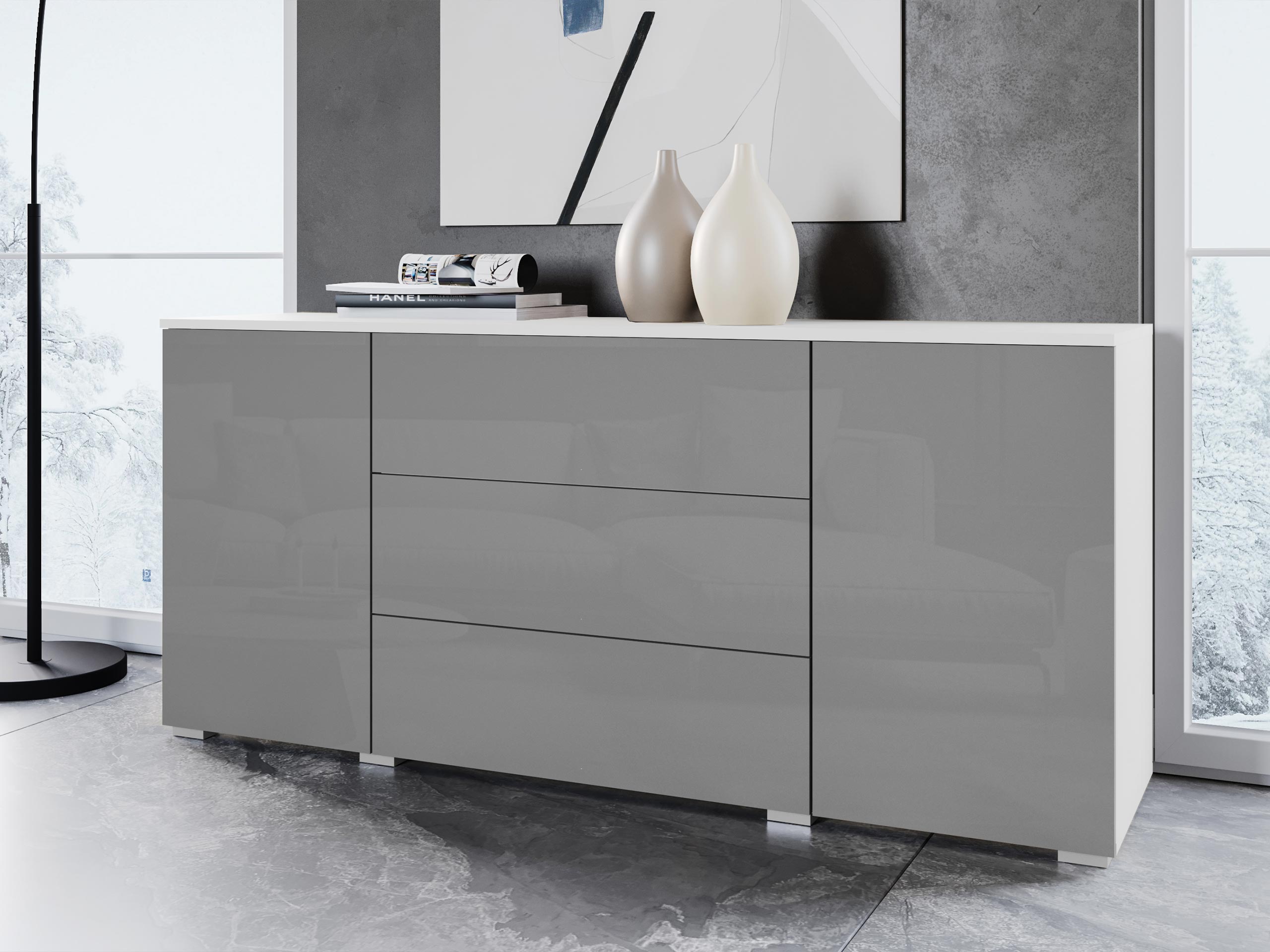 Lipasto Sarasota 129 (Valkoinen + Kiiltävä harmaa)