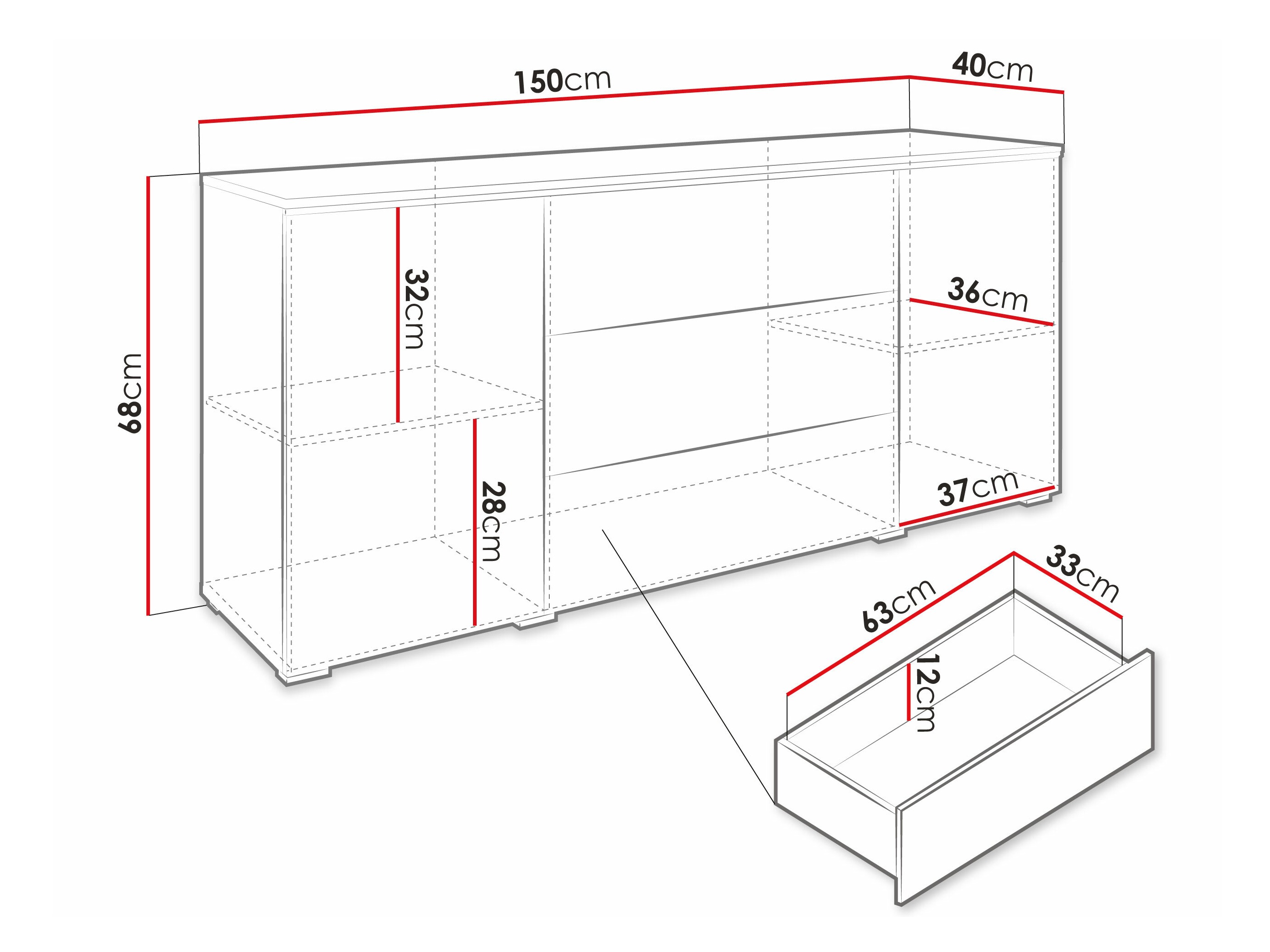 Lipasto Sarasota 142 (Betoni + Kiiltävä valkoinen)
