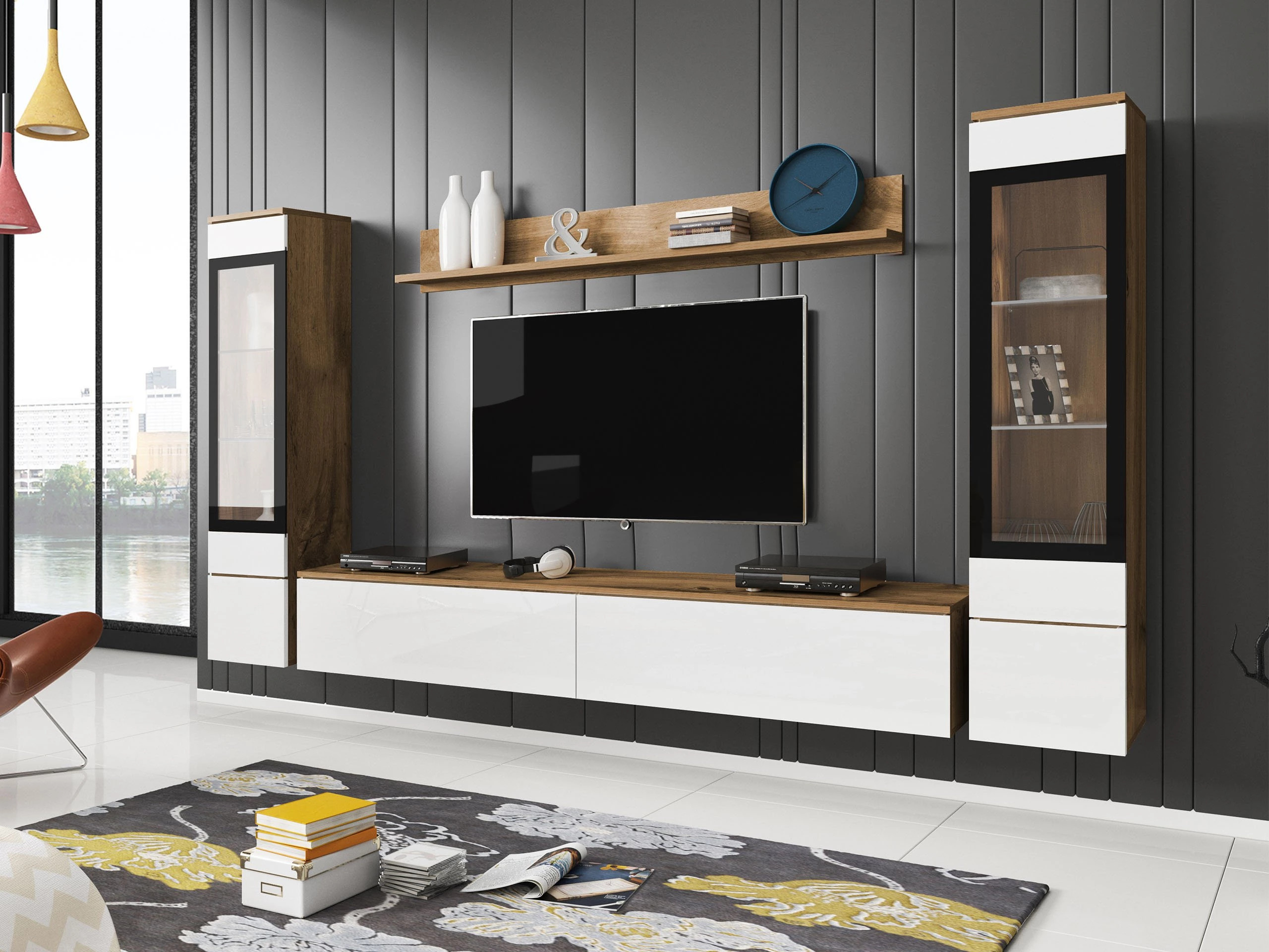 Olohuonesetti Sarasota 126 (Wotan tammi + Kiiltävä valkoinen)