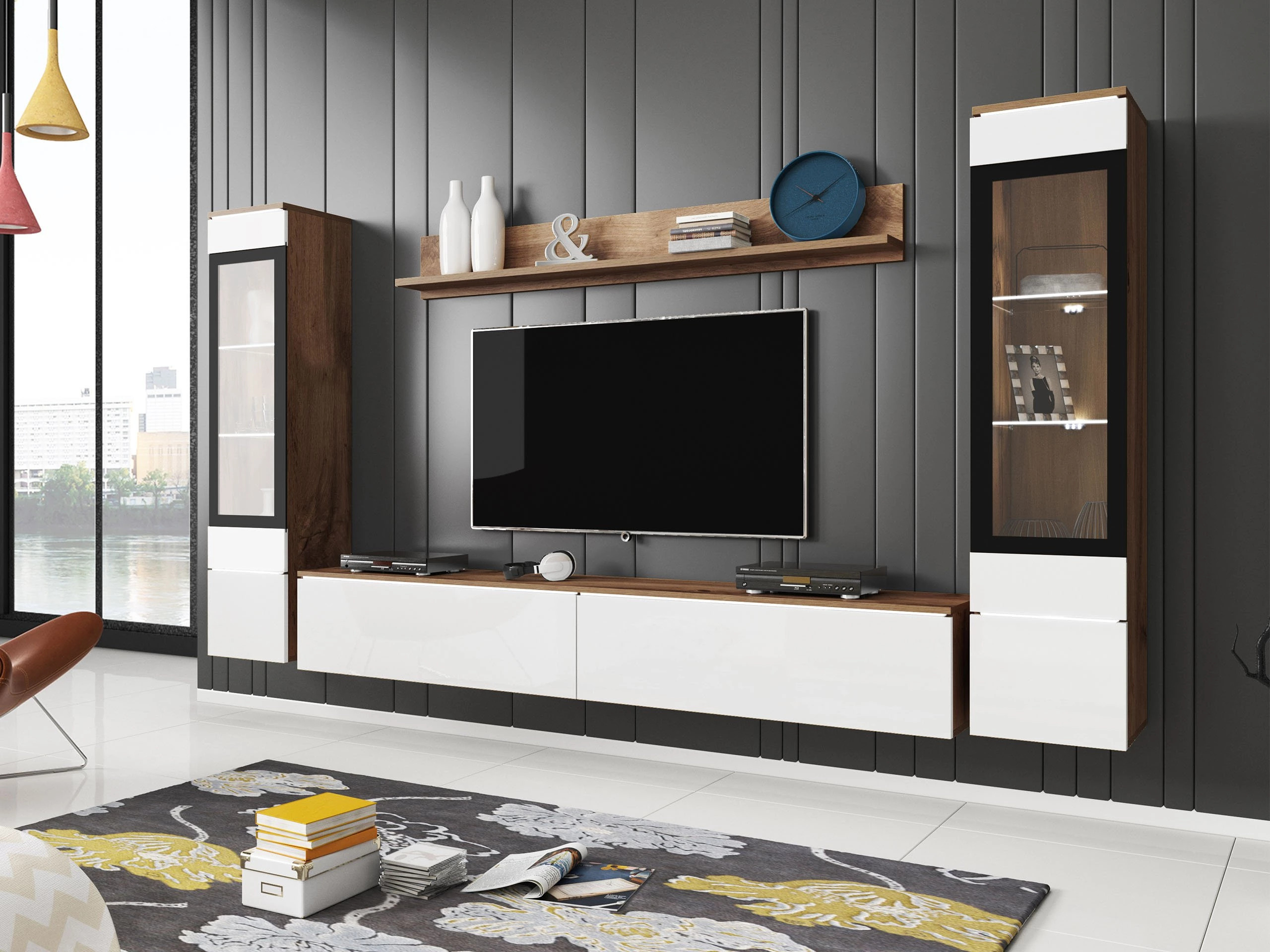 Olohuonesetti Sarasota 126 (Wotan tammi + Kiiltävä valkoinen)