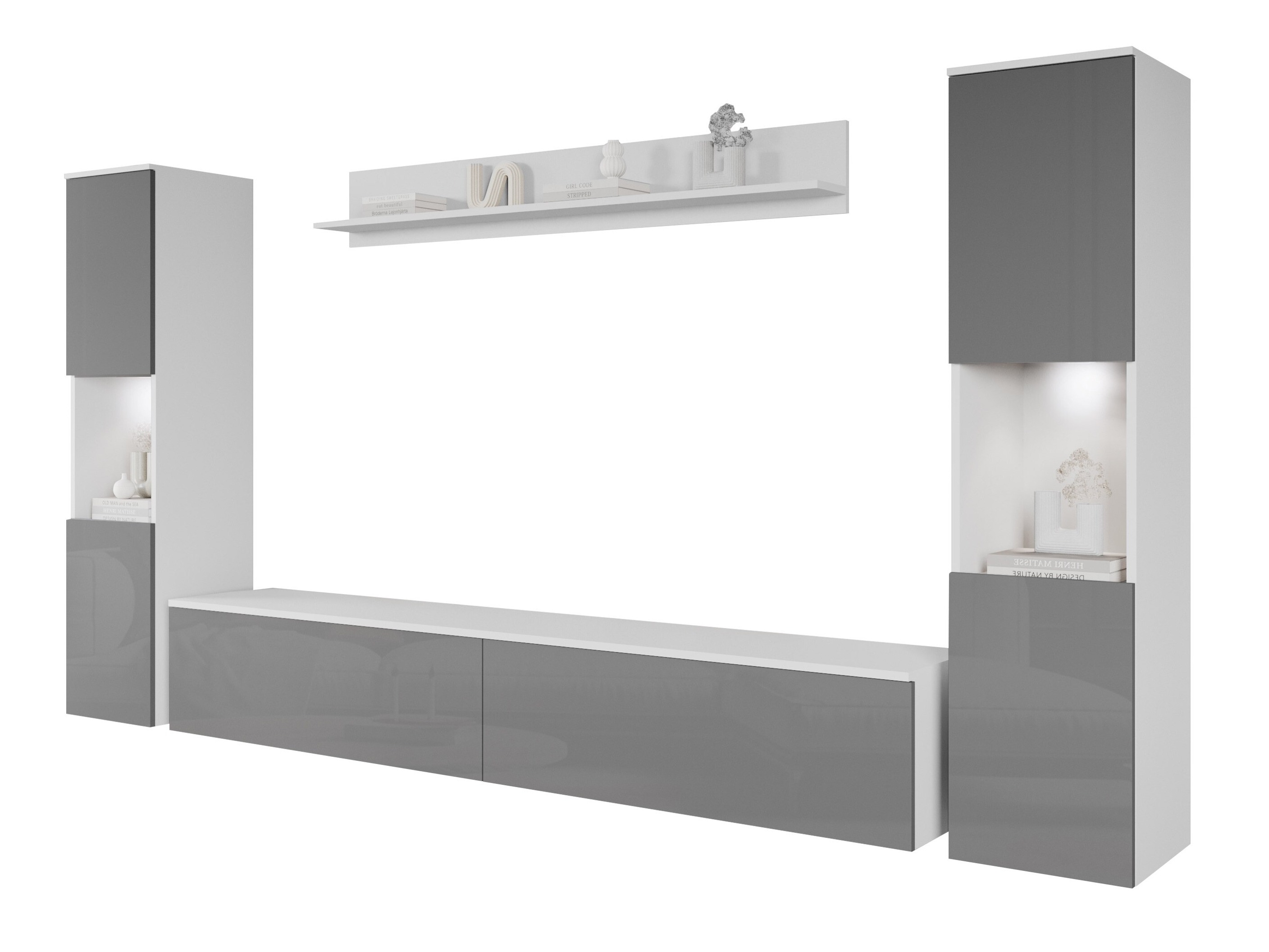 Olohuonesetti Sarasota 131 (Valkoinen + Kiiltävä harmaa)