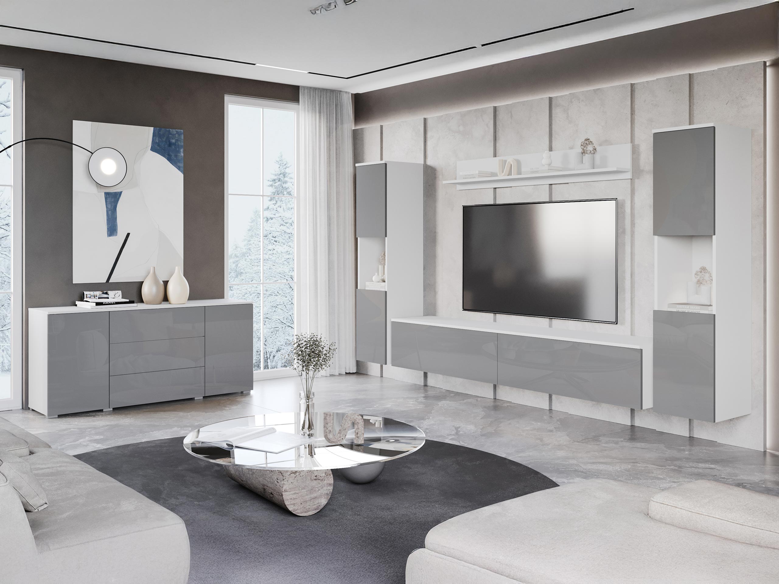 Olohuonesetti Sarasota 133 (Valkoinen + Kiiltävä valkoinen)