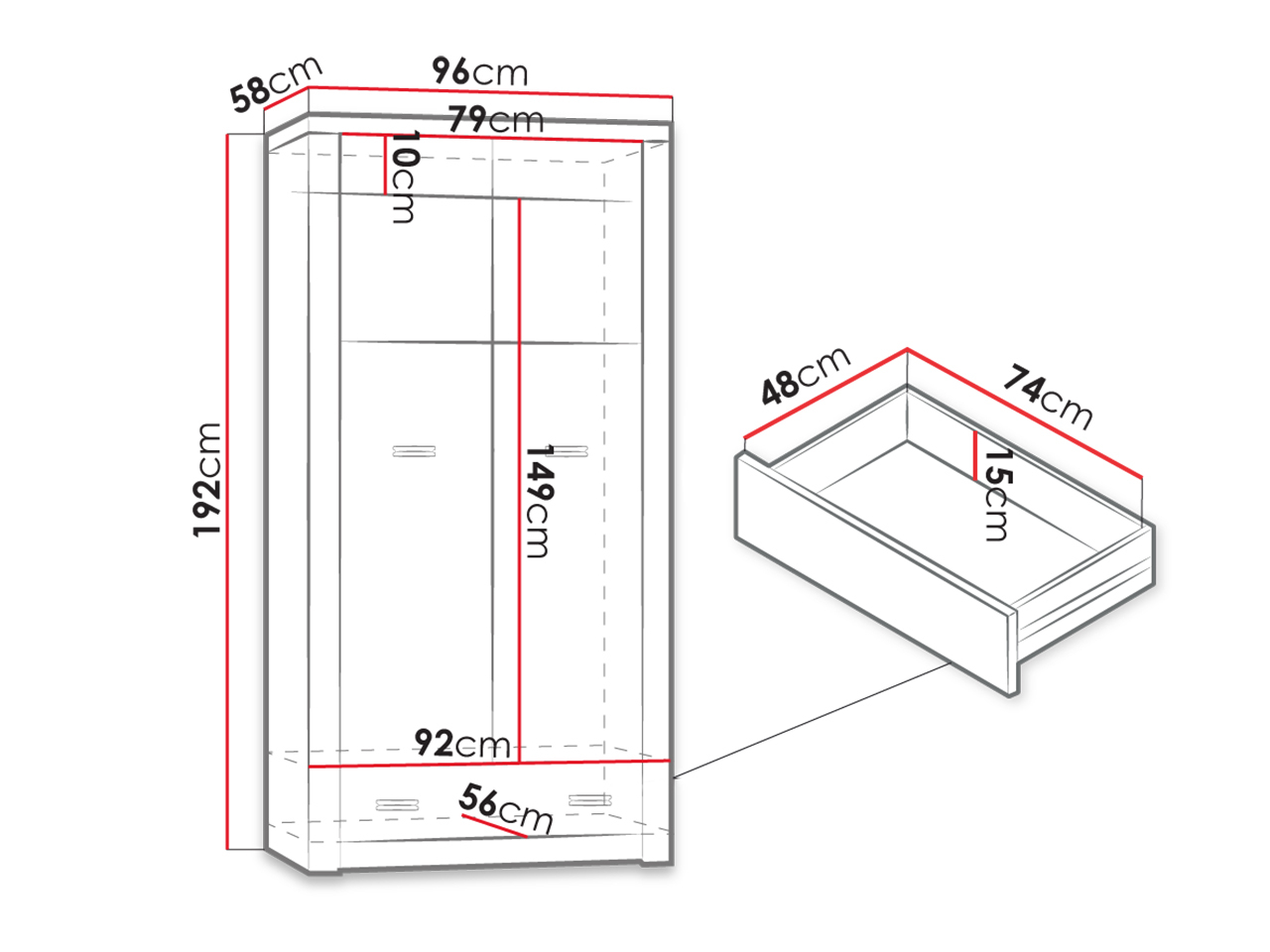 Vaatekaappi Serfeno 100 (Tumma tuhka)