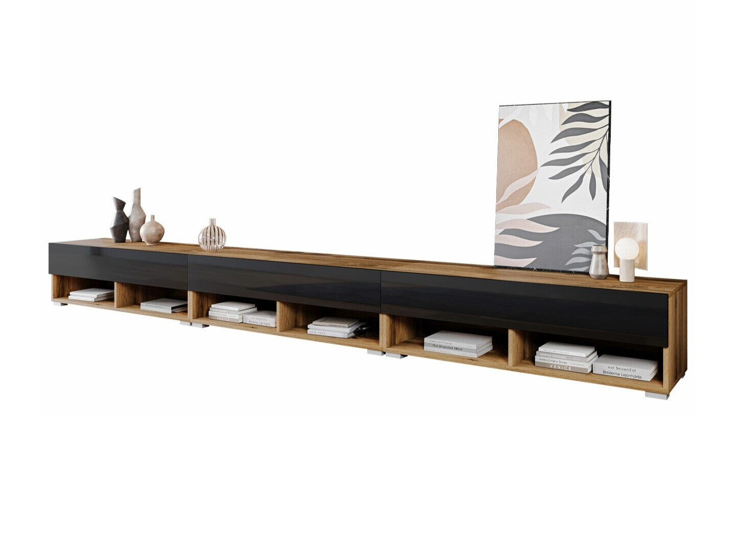 TV-taso Sarasota 144 (Wotan tammi + Kiiltävä musta)