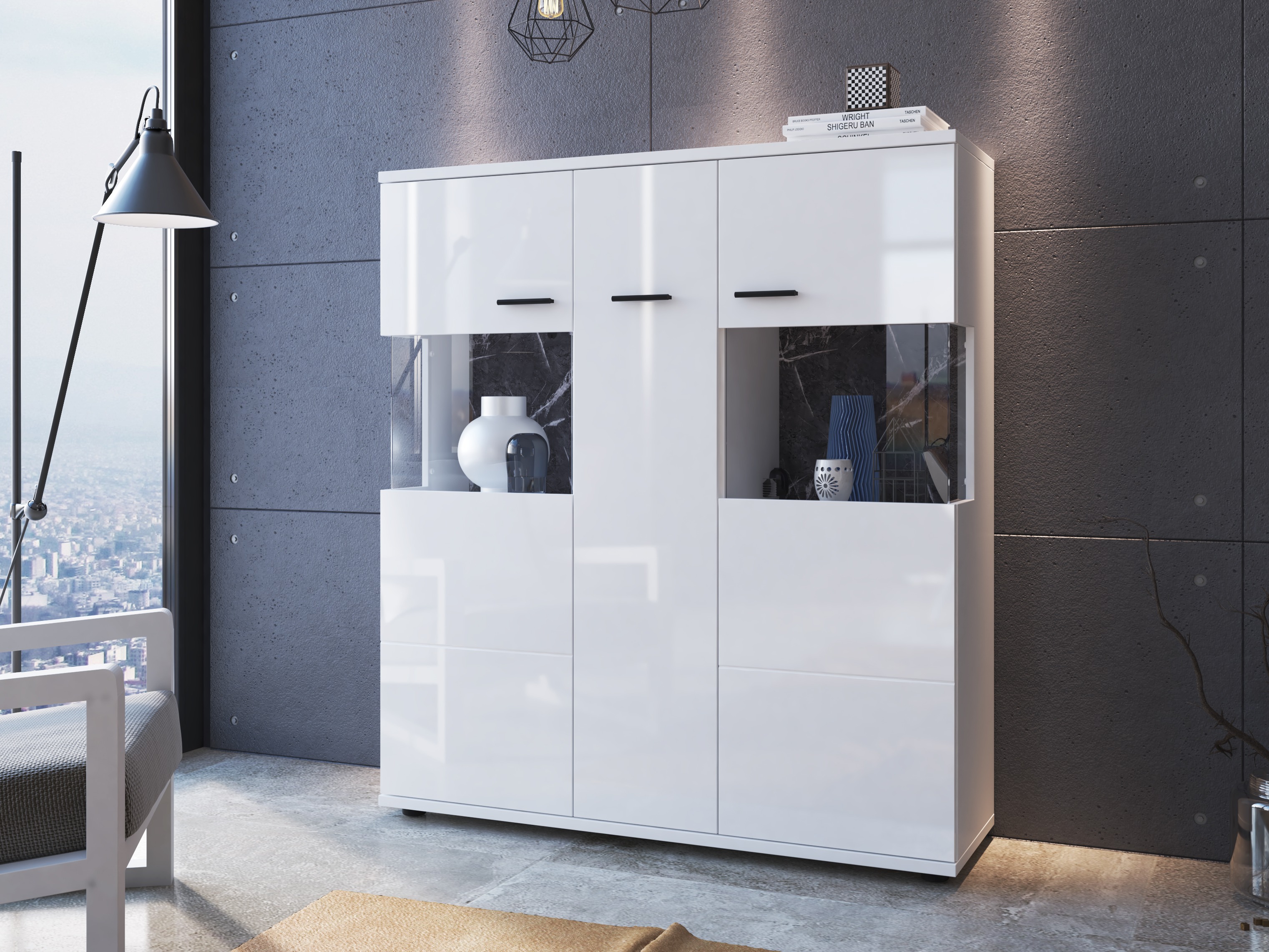 Hylly Ontario 169 (Kiiltävä valkoinen + Valkoinen)