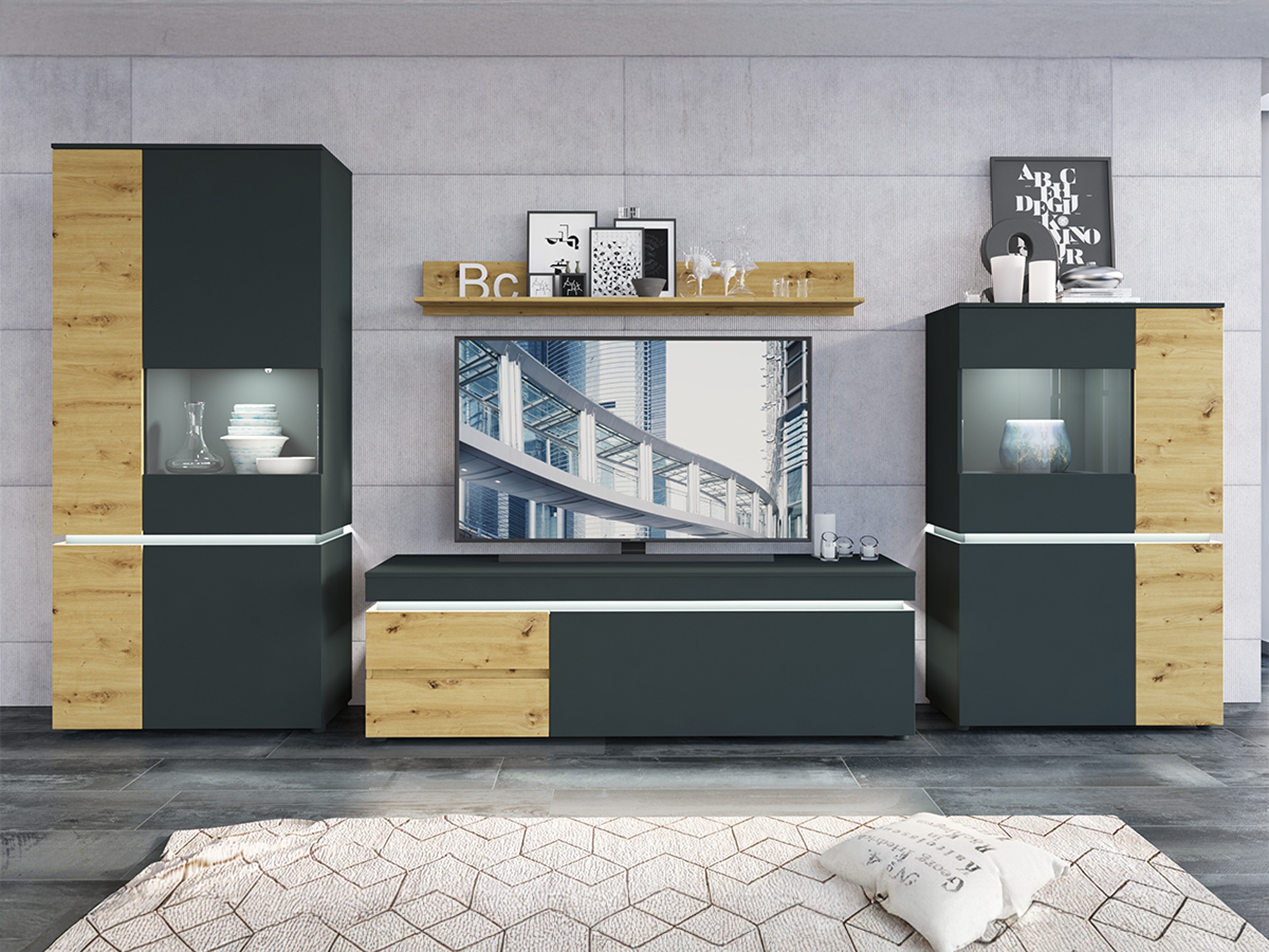 Olohuonesetti Ontario 176 (Artisaanitammi + Harmaa)