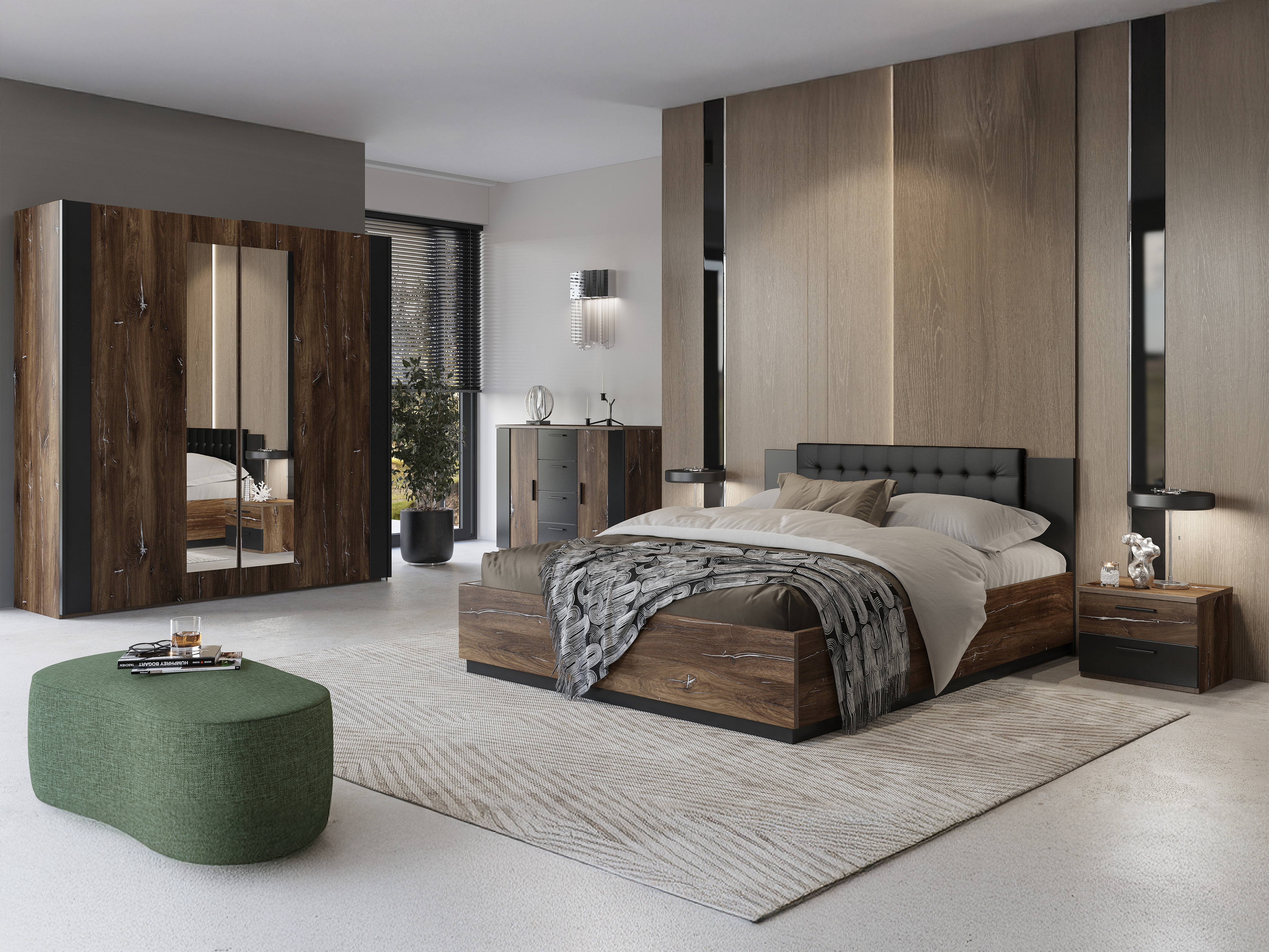 Sänky Felelie 104 (Tumma Flagstaf-tammi + Hopea)