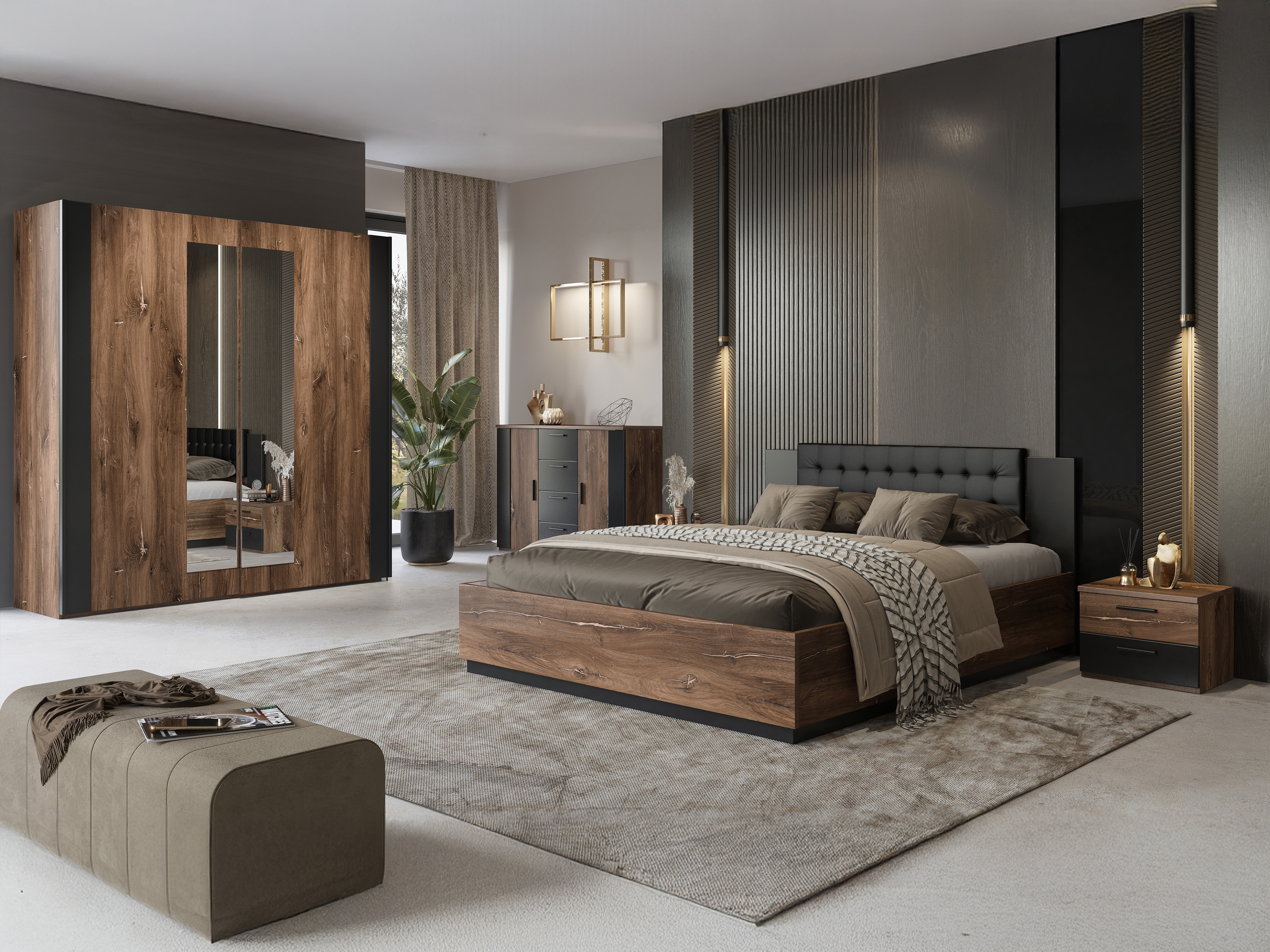 Sänky Felelie 104 (Tumma Flagstaf-tammi + Kupari)