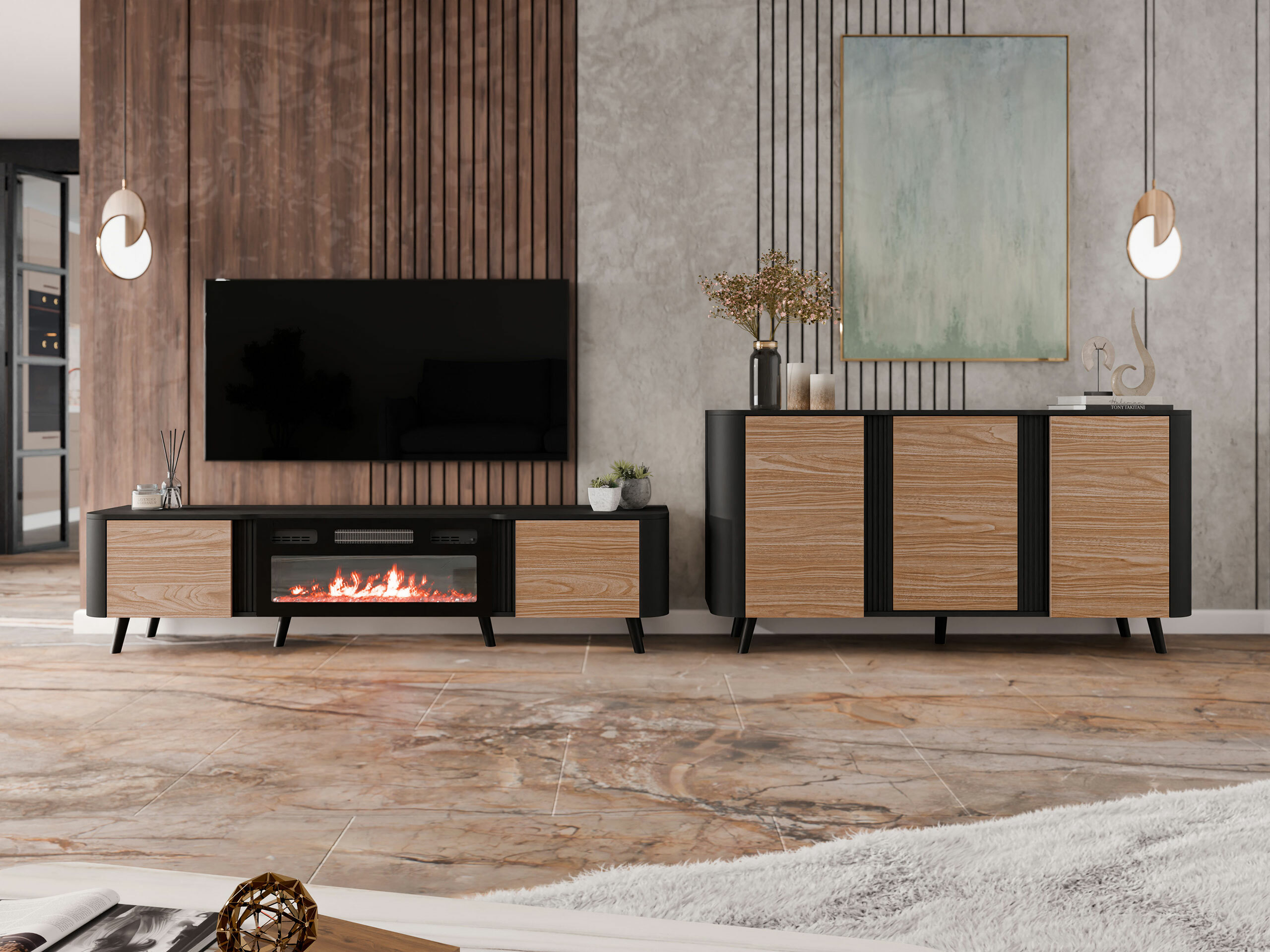 Olohuonesetti Charlotte 204 (Musta + Pähkinä)