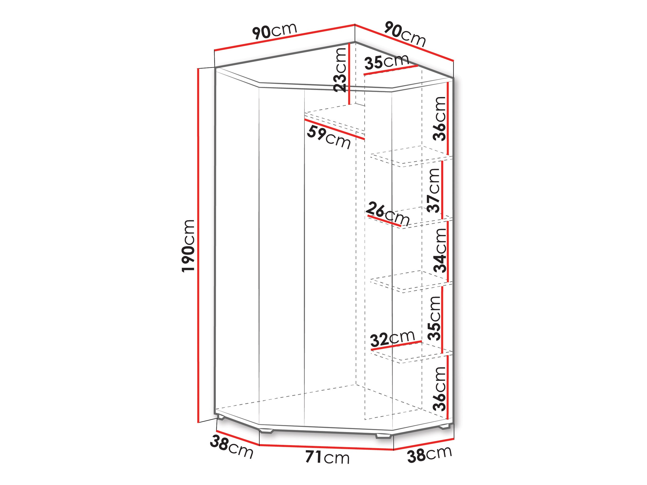 Kulmavaatekaappi Camteso 100 (Valkoinen + Tammi + Turkoosi)