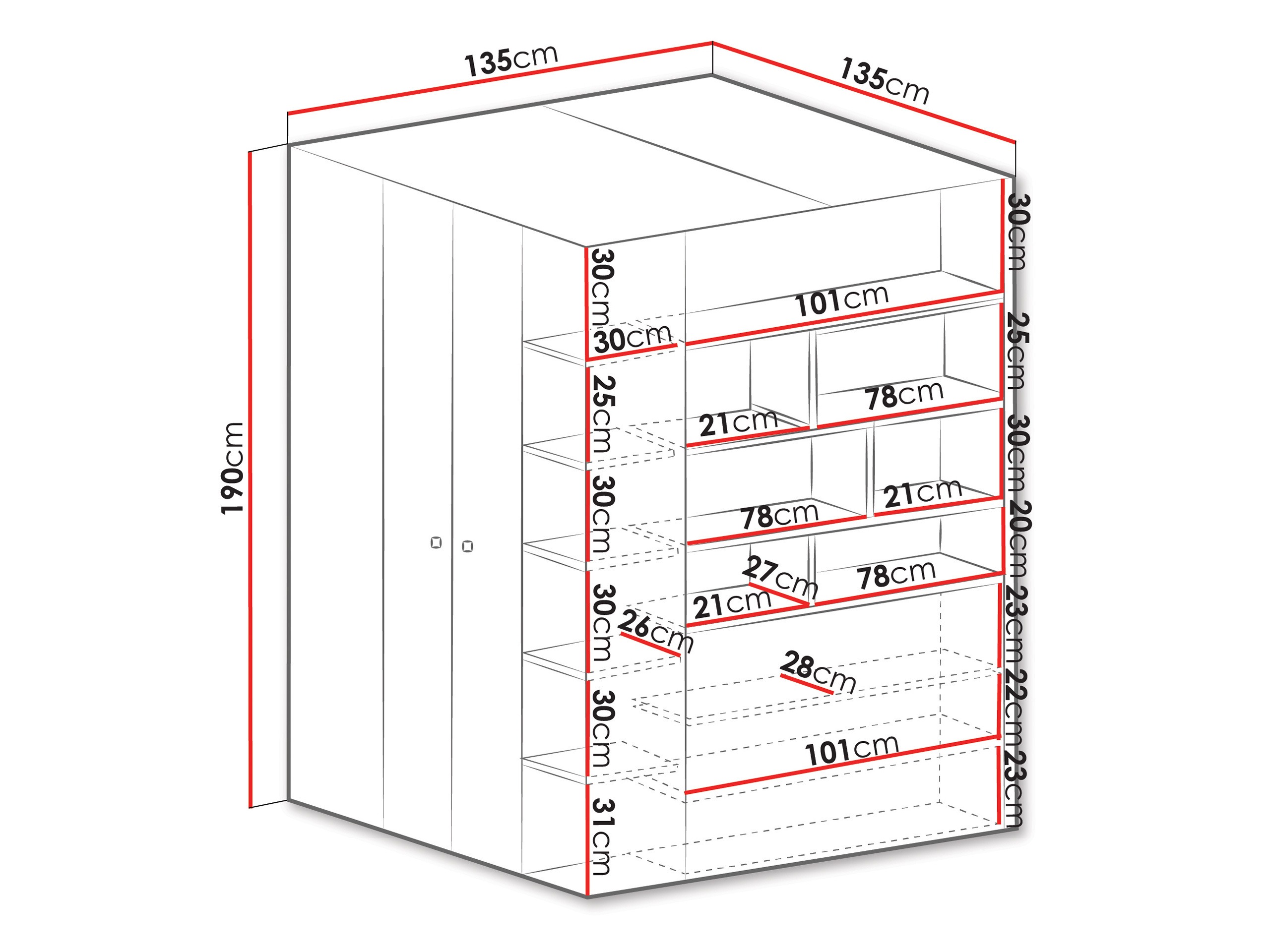 Kulmavaatekaappi Camteso 113 (Valkoinen + Tammi + Turkoosi)