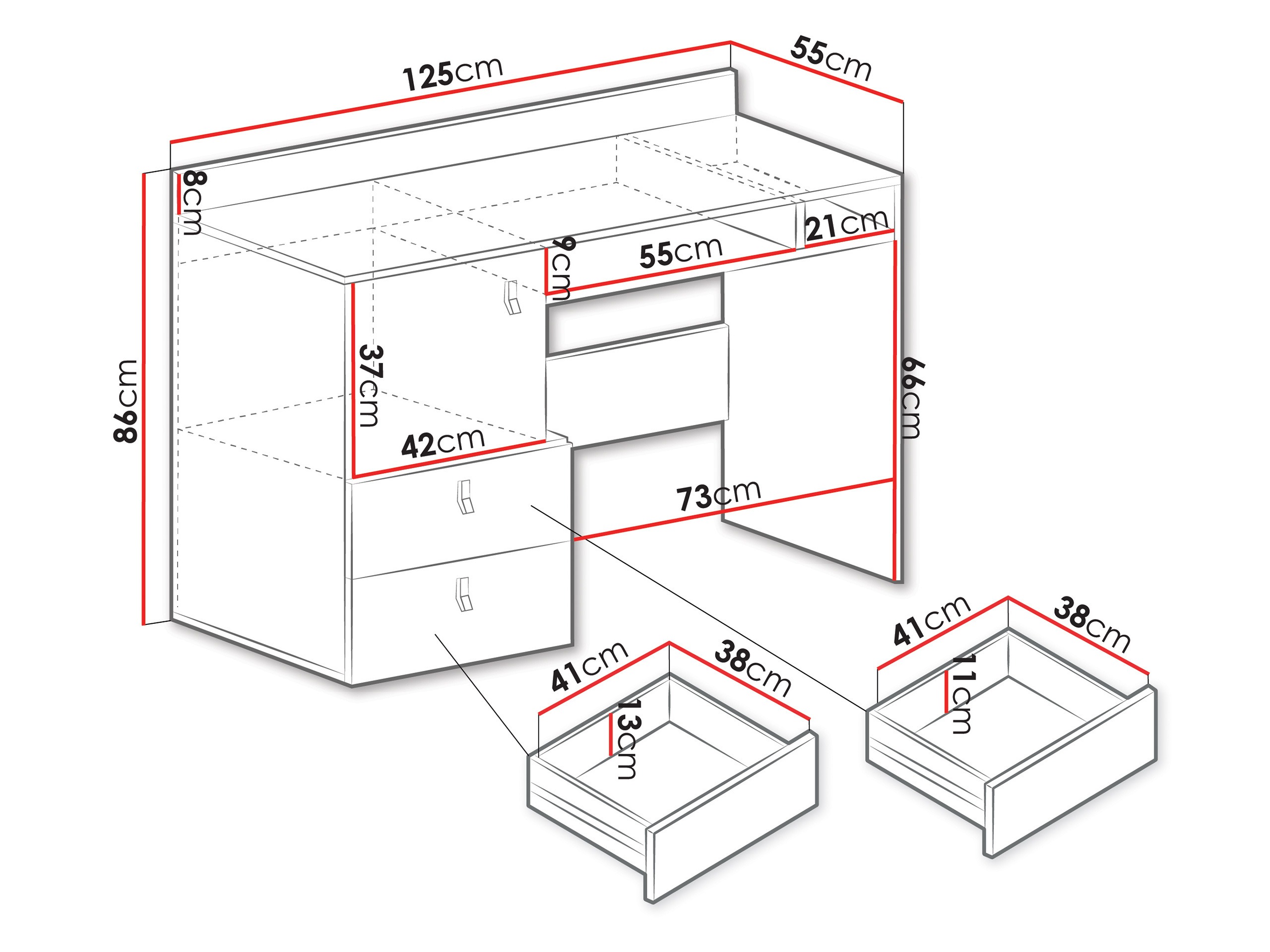 Työpöytä Camteso 107 (Valkoinen + Tammi + Turkoosi)