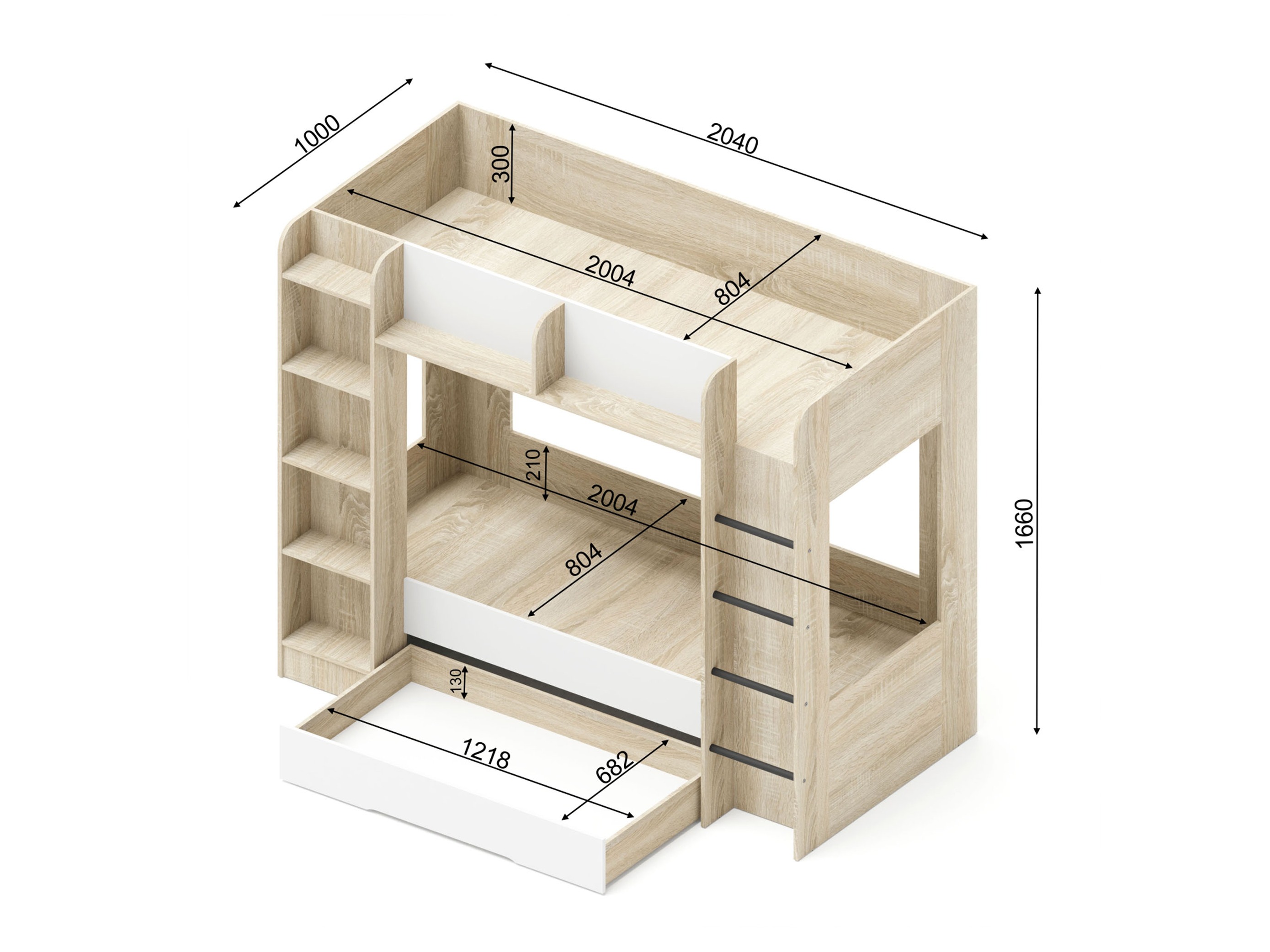 Kerrossänky Elitenu 102 (Sonoma-tammi + Valkoinen)