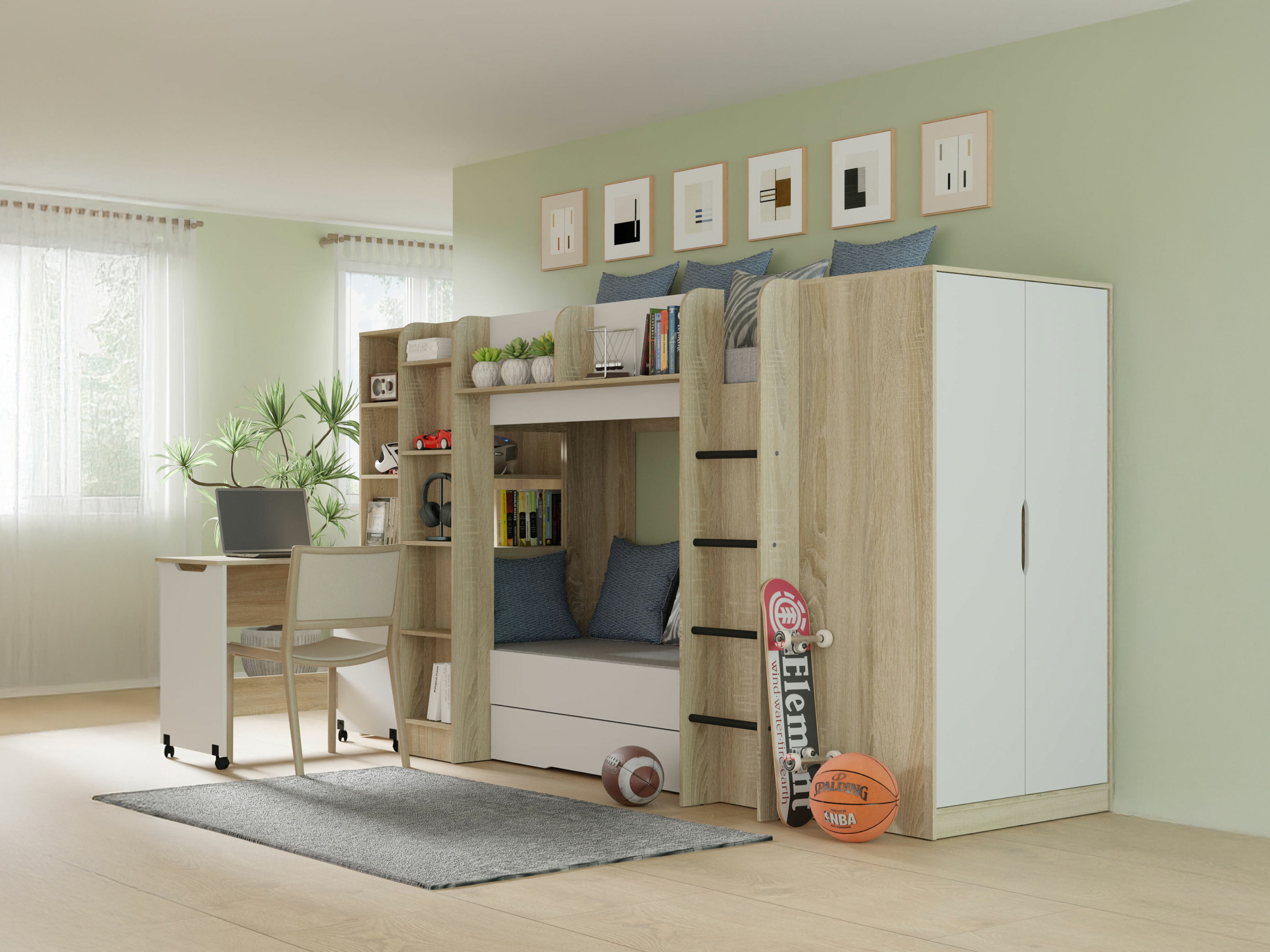 Lastenhuonesetti Elitenu 104 (Sonoma-tammi + Valkoinen)