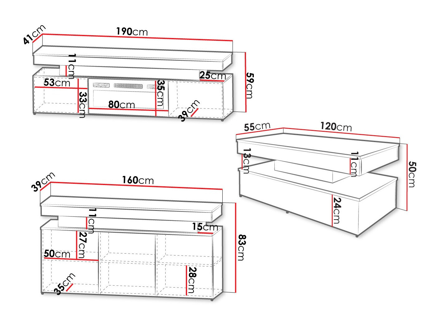 Olohuonesetti Monfero 106 (Valkoinen + Kiiltävä valkoinen)