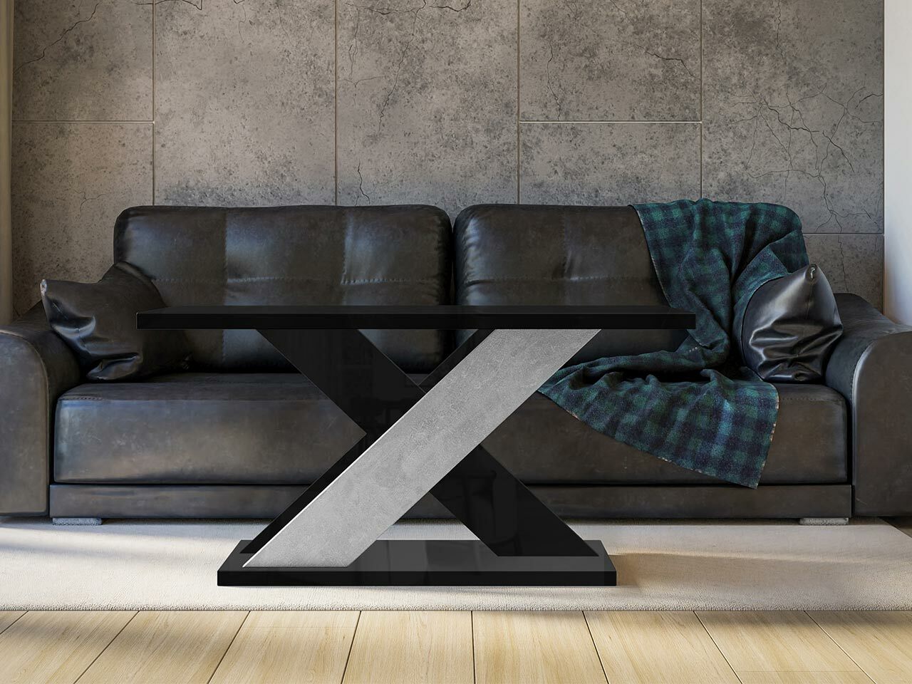 Sohvapöytä Goodyear 116 (Kiiltävä musta + Betoni)