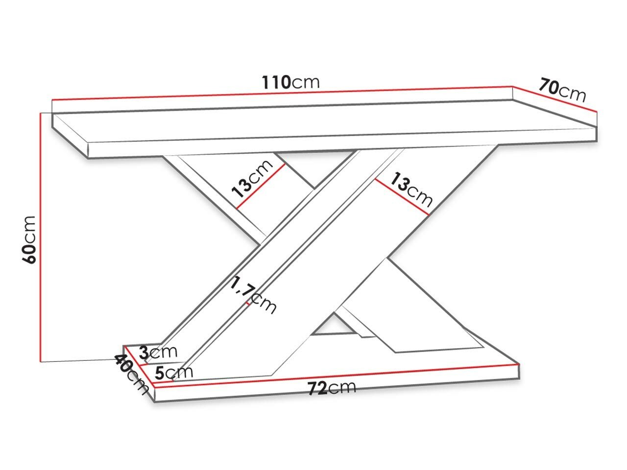 Sohvapöytä Goodyear 116 (Kiiltävä musta + Betoni)