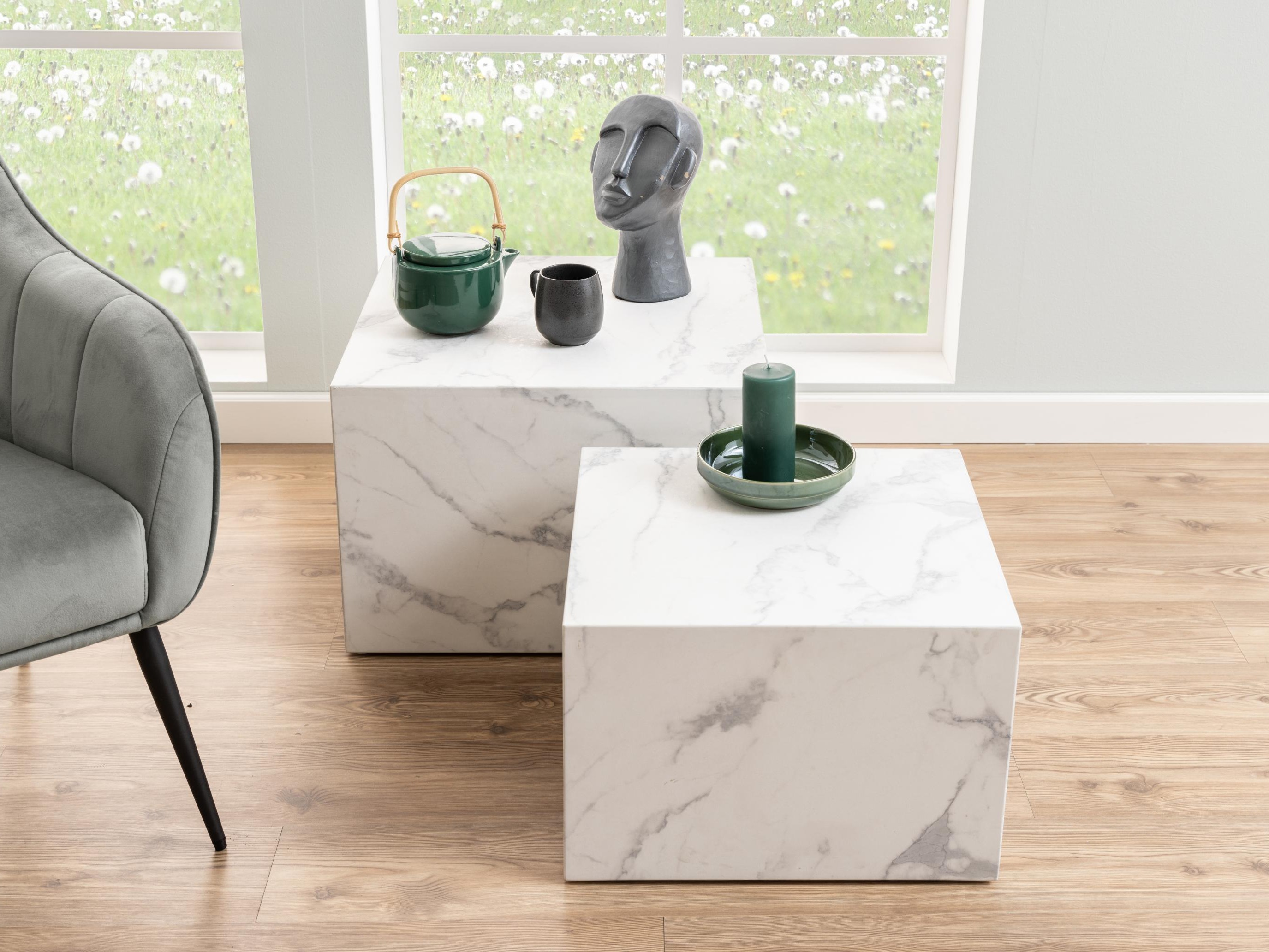 Sohvapöytäsetti Norsica 603 (Valkoinen marmori)