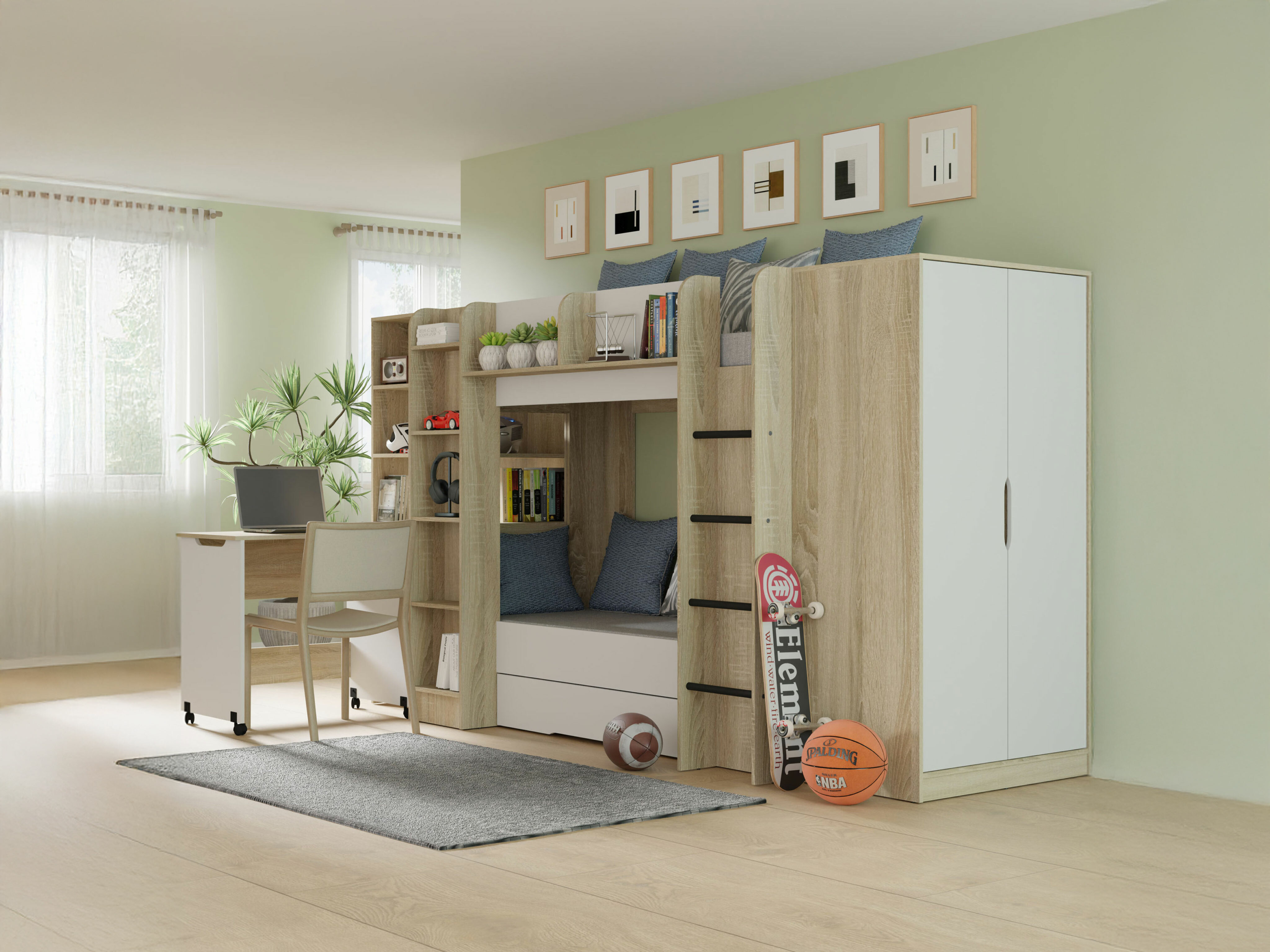 Vaatekaappi Elitenu 101 (Sonoma-tammi + Valkoinen)